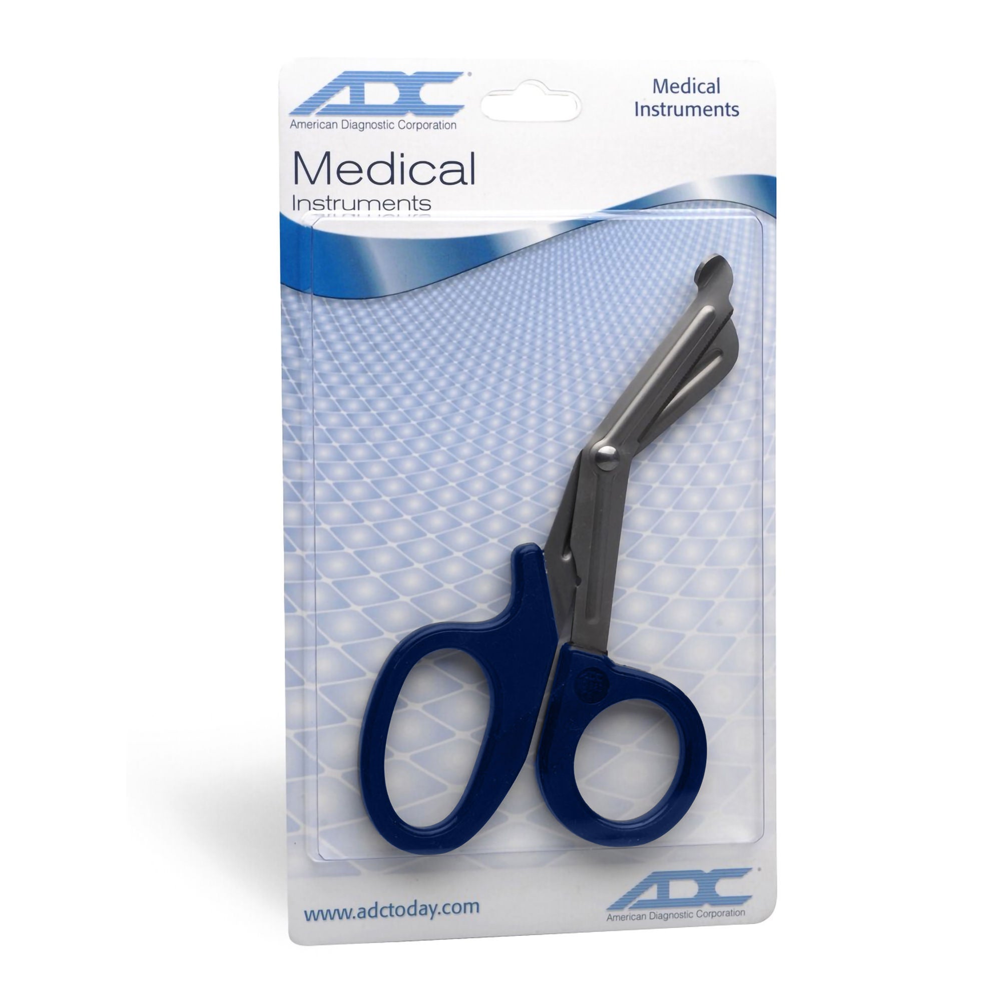 American Diagnostic Corp - 320RB Trauma Shears Medicut® 7-1/4 Inch Length Floor / Office Grade Stainless Steel / Plastic NonSterile Blue Finger Ring Handle Angled Blunt Tip / Blunt Tip