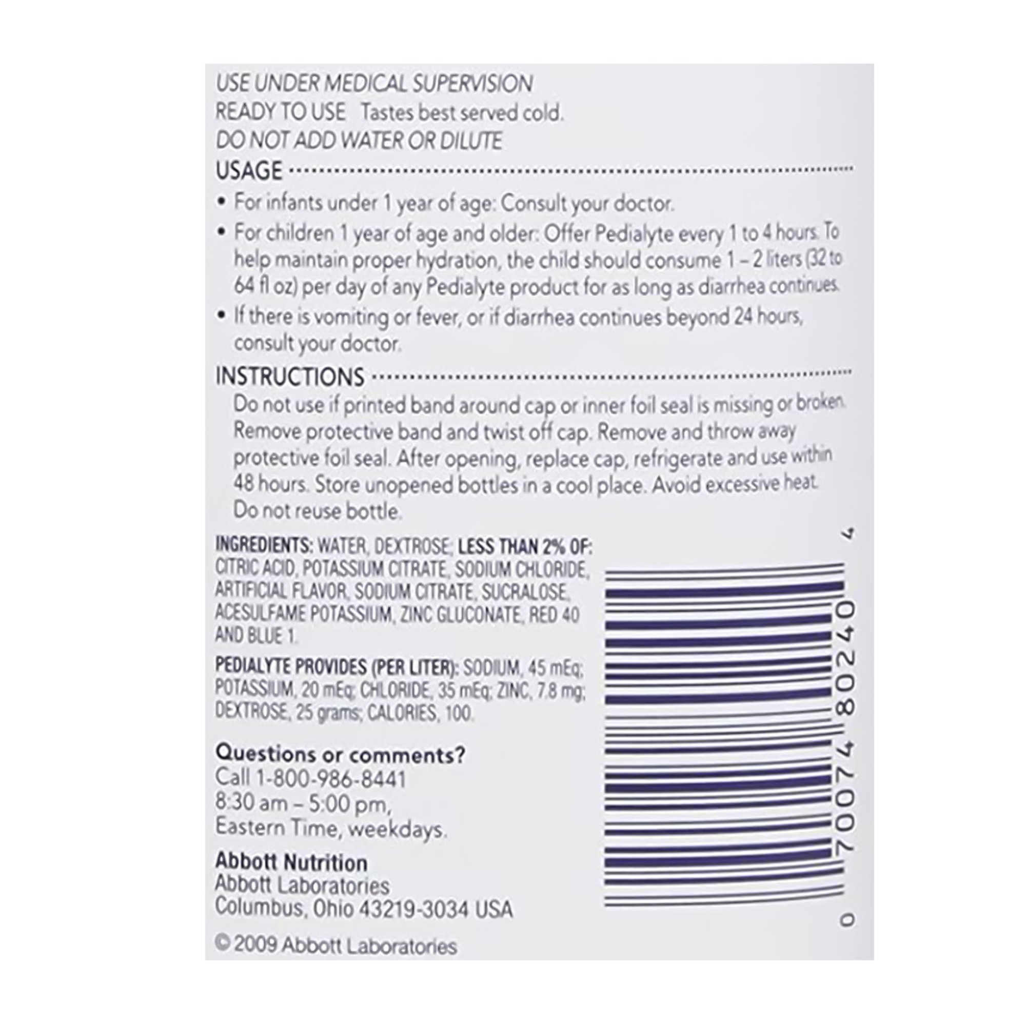 Abbott Nutrition 00240 - Pedialyte® Grape Electrolyte Solution, 1 Liter Bottle - 1/Each, 8/Case