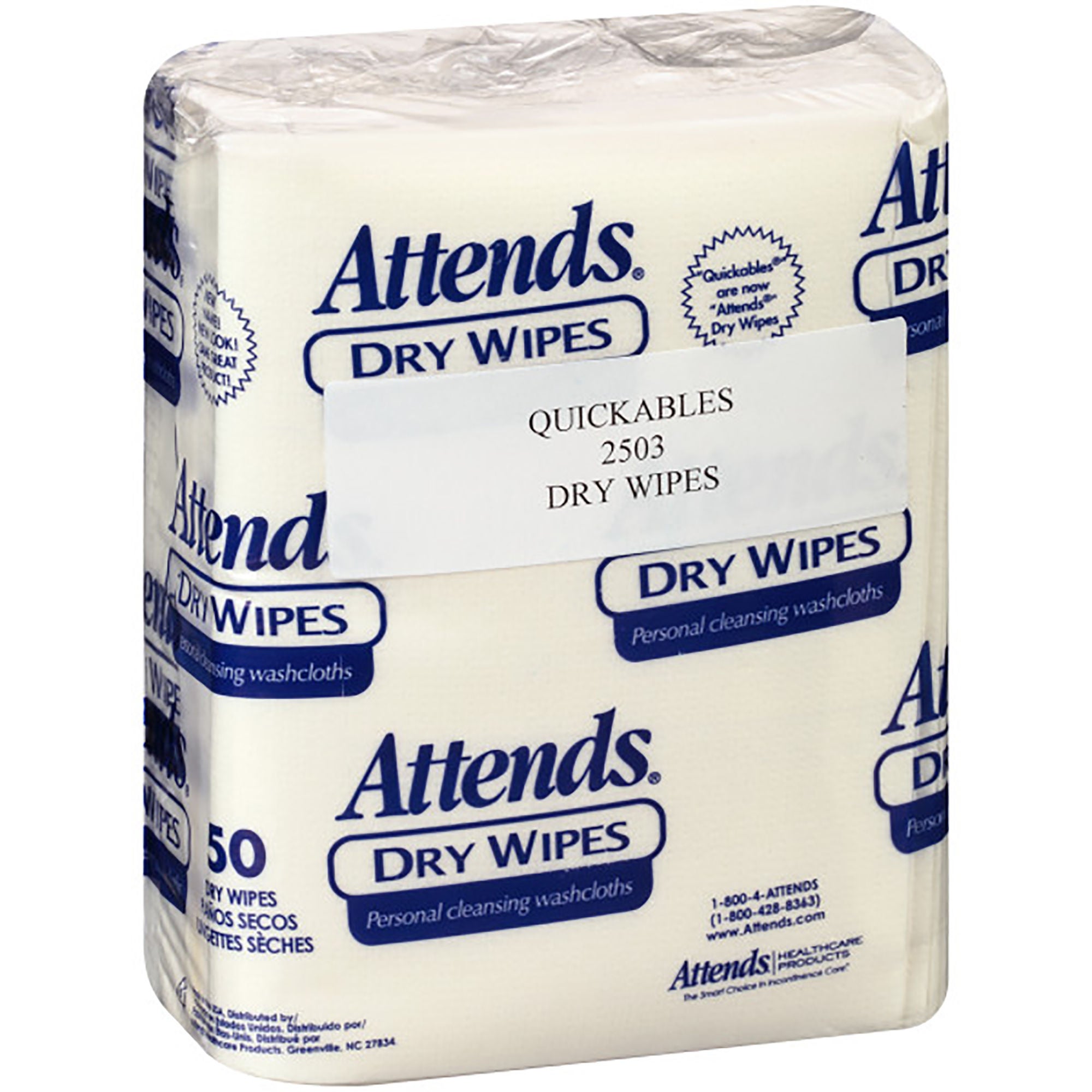 Attends Healthcare Products - 2503 Washcloth Quickables® 10 X 13 Inch White Disposable
