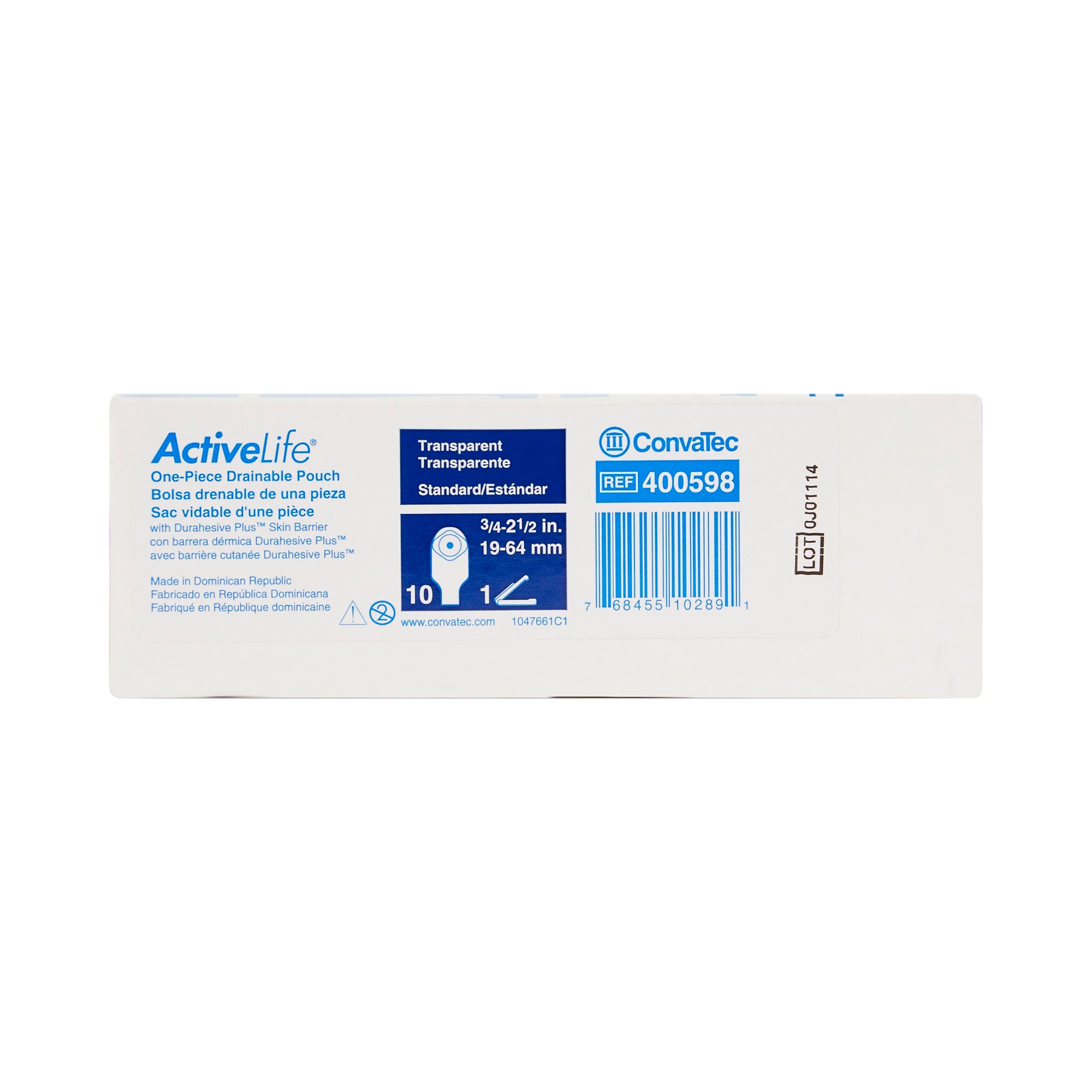 ConvaTec 400598 - ActiveLife® One-Piece Transparent Colostomy Pouch, Cut to Fit Stomas 19 – 64 mm - 10/Box