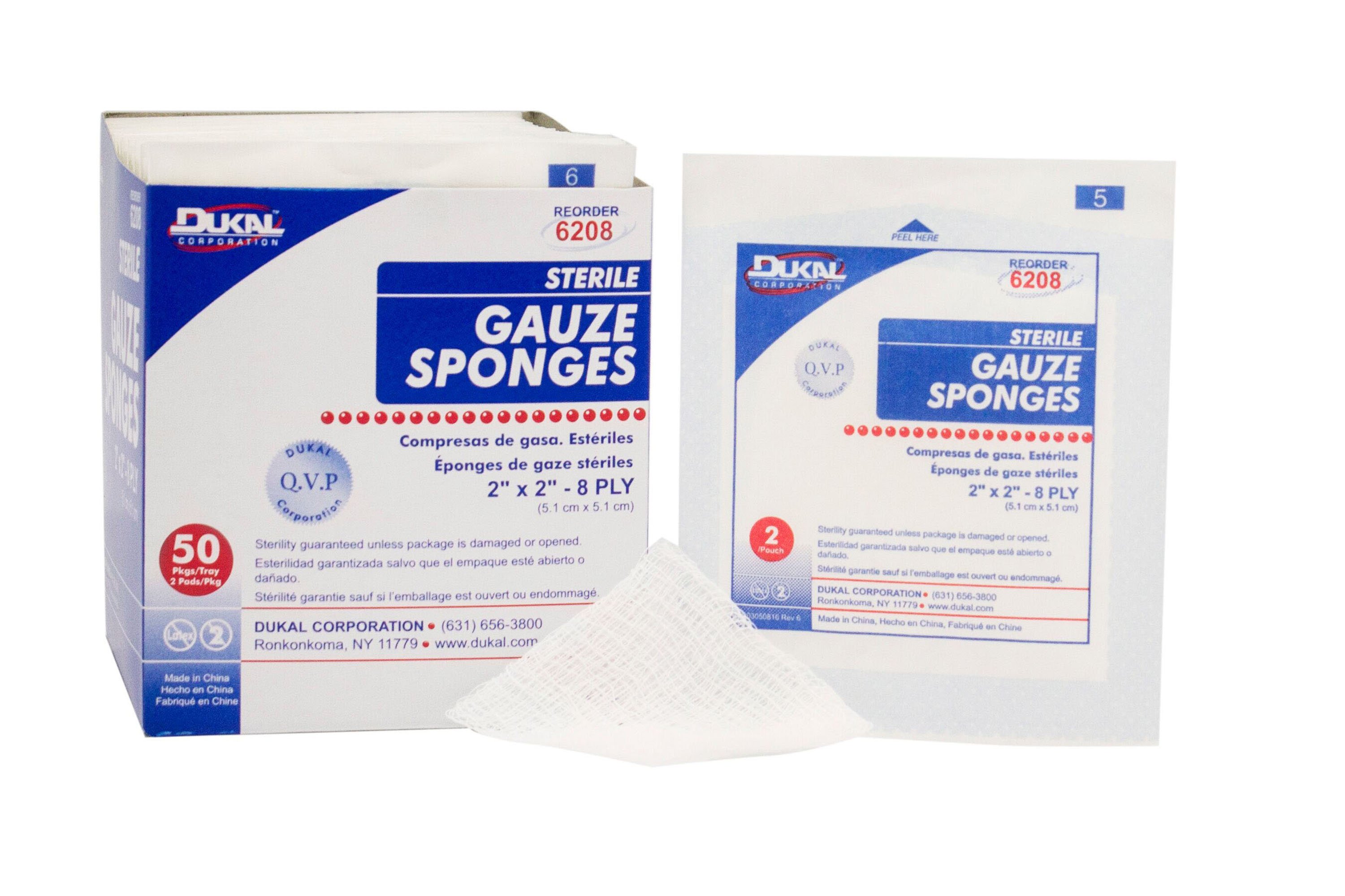 Dukal 6208 - Dukal™ Sterile Gauze Sponge, 2 x 2 Inch, 8-Ply - 100/Box, 3000/Case