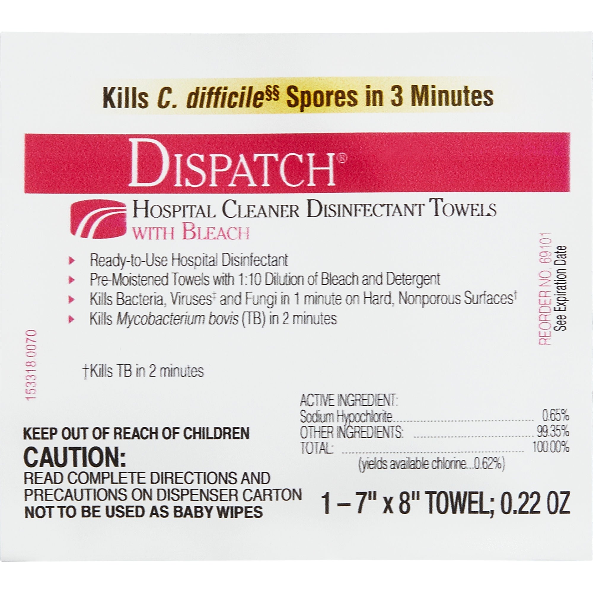 The Clorox Company - 69101 Surface Disinfectant Cleaner Dispatch® with Bleach Premoistened Manual Pull Wipe 50 Count Individual Packet Fruity Floral Bleach Scent NonSterile