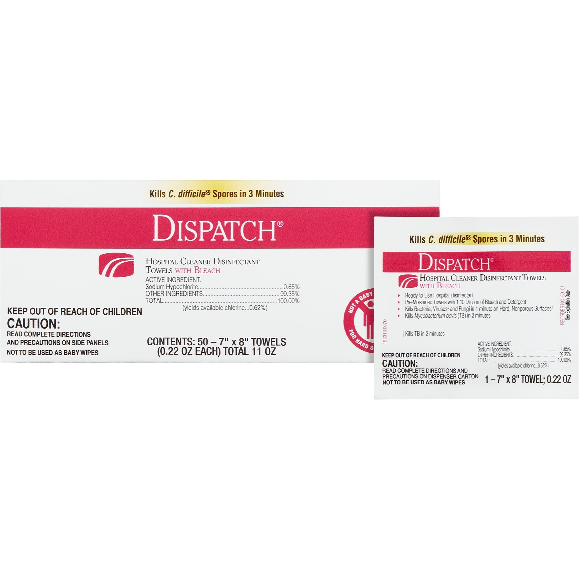 The Clorox Company - 69101 Surface Disinfectant Cleaner Dispatch® with Bleach Premoistened Manual Pull Wipe 50 Count Individual Packet Fruity Floral Bleach Scent NonSterile