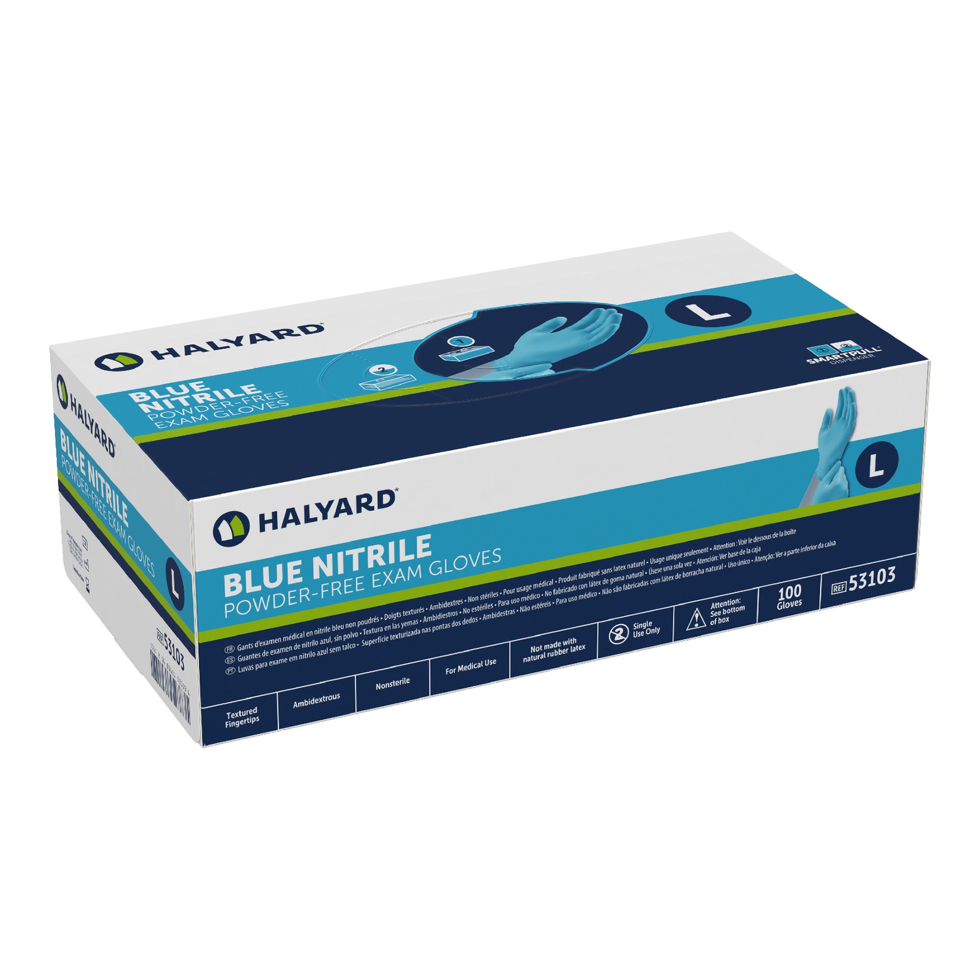 O&M Halyard Inc 53103 - Blue Nitrile® Exam Glove, Large - 100/Box, 1000/Case