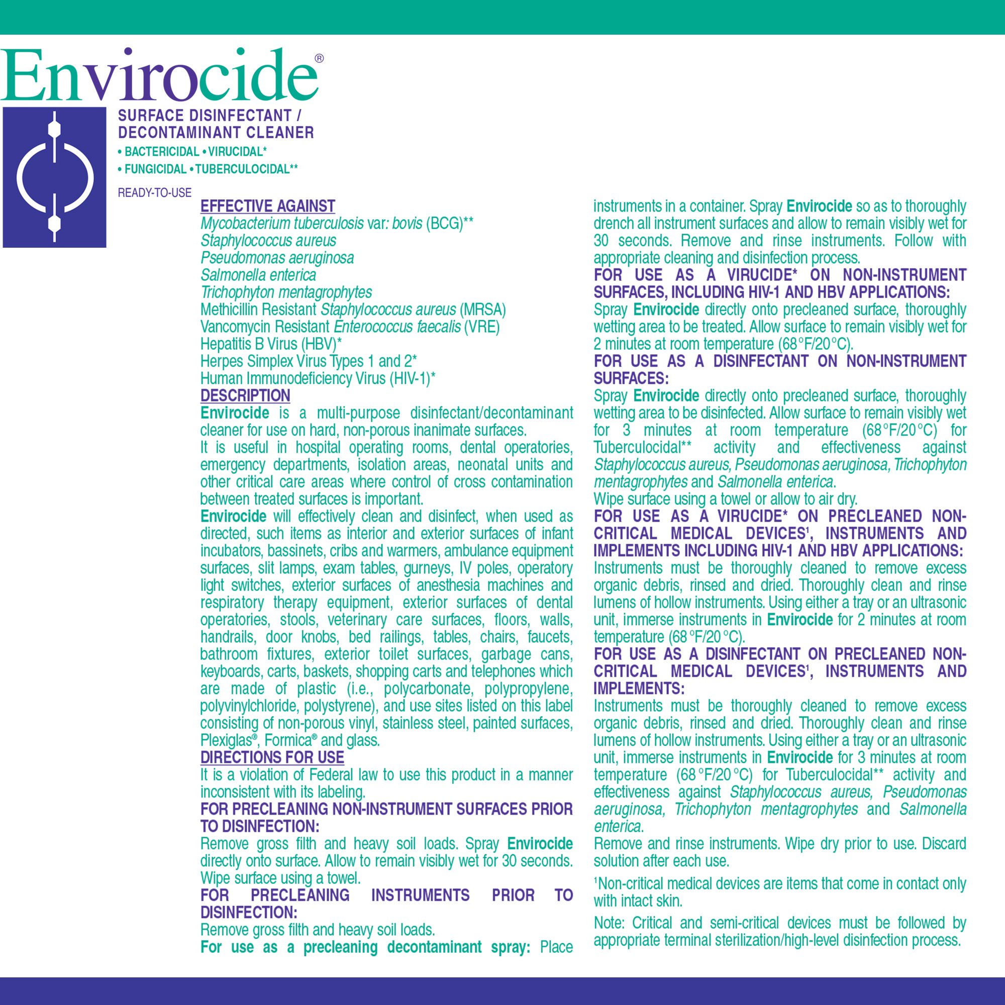 Metrex Research 13-3324 - Envirocide® Surface Disinfectant Cleaner - 1/Bottle, 12/Case