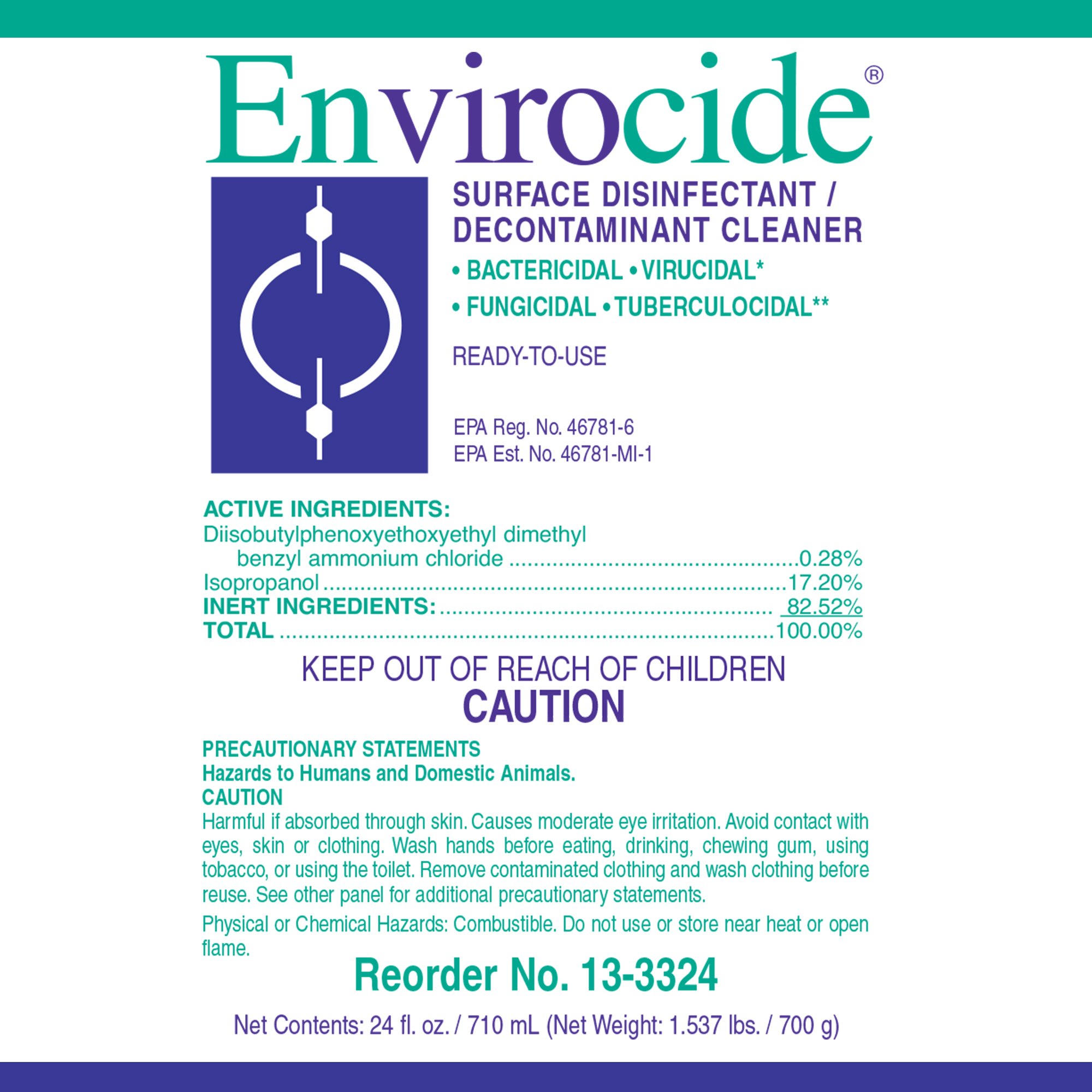 Metrex Research 13-3324 - Envirocide® Surface Disinfectant Cleaner - 1/Bottle, 12/Case