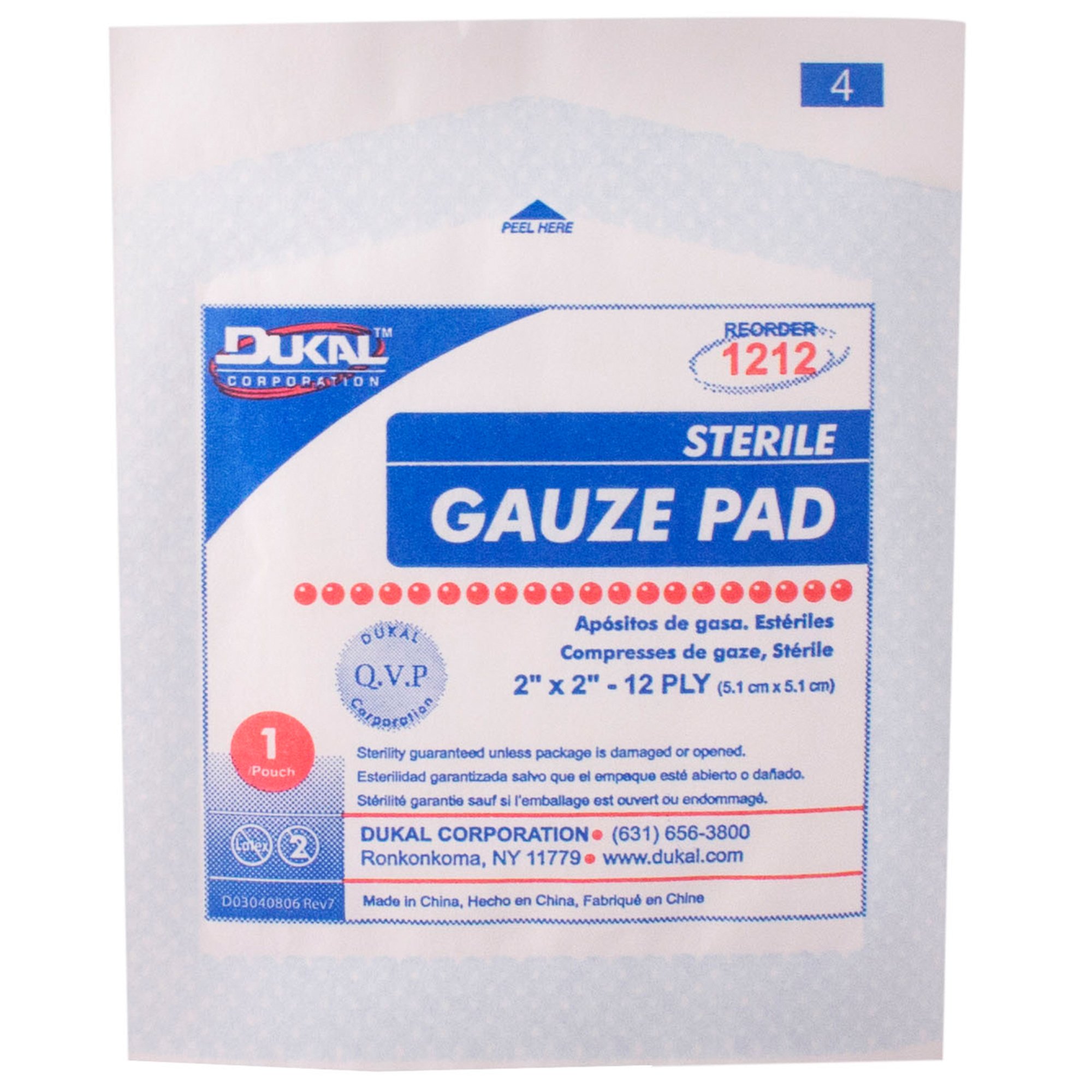 Dukal 1212 - Dukal™ Sterile Gauze Sponge, 2 x 2 Inch, 12-Ply - 100/Box, 2400/Case