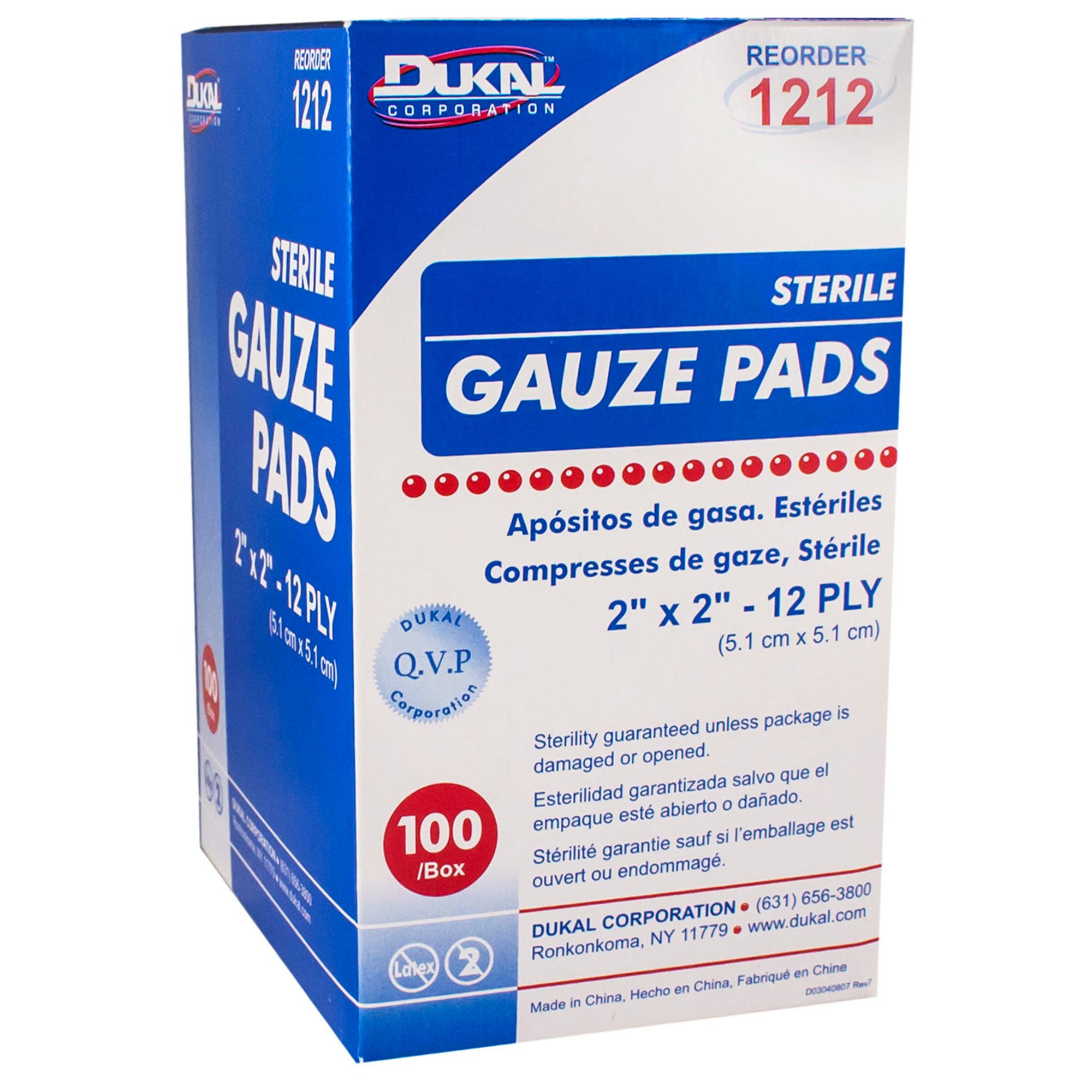 Dukal 1212 - Dukal™ Sterile Gauze Sponge, 2 x 2 Inch, 12-Ply - 100/Box, 2400/Case