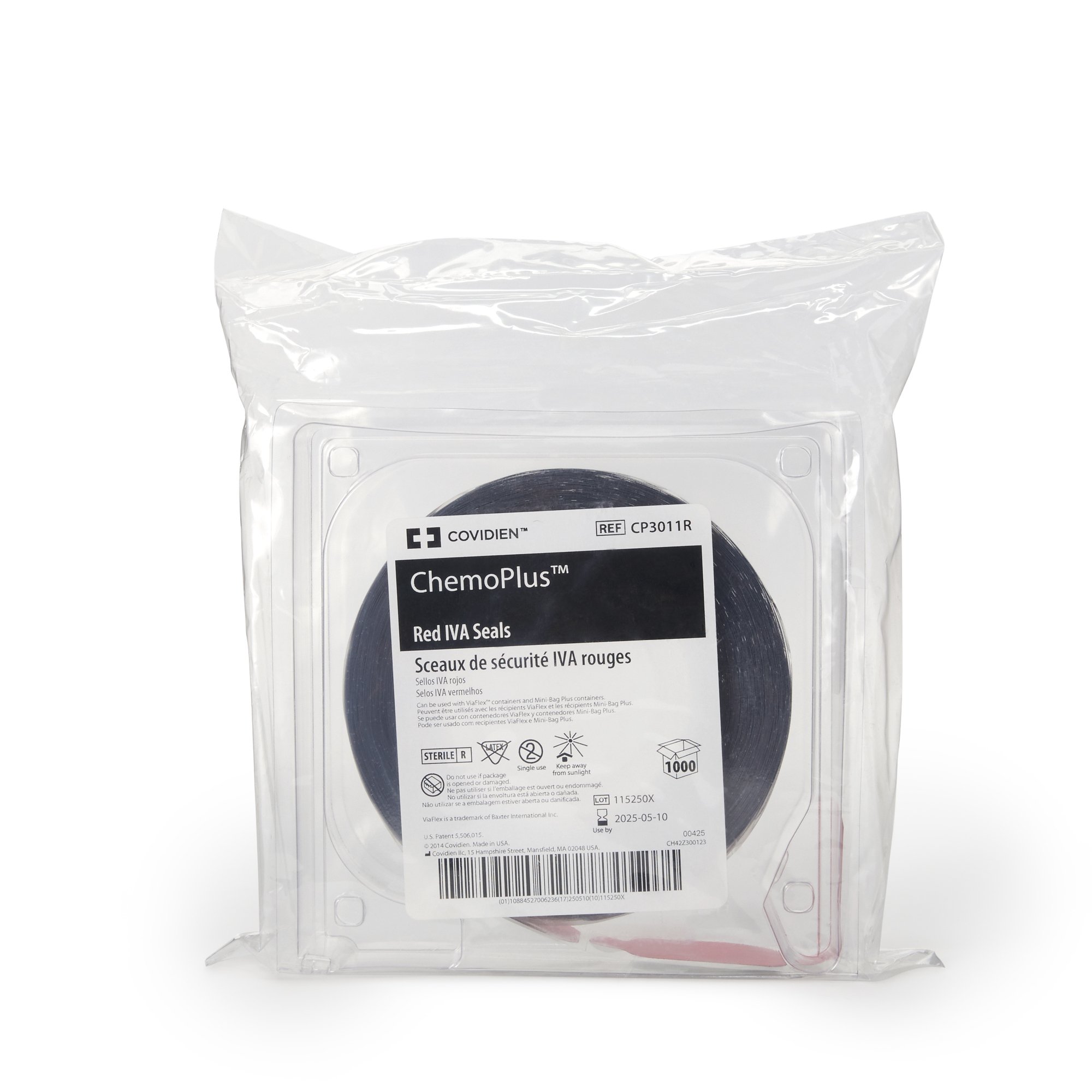 Cardinal CP3011R- - ChemoPlus™ IVA Seals, Red - 1000/Box