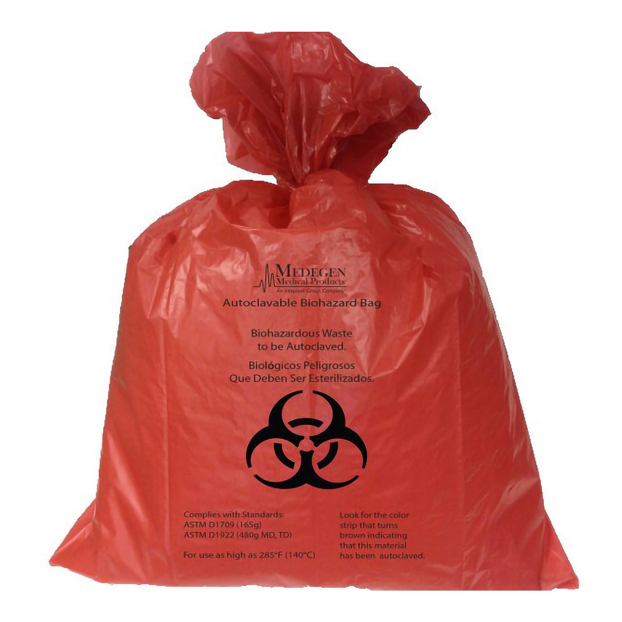 Medegen Medical Products LLC - 5237 Autoclavable Biohazard Waste Bag Biohazard Symbol / Biohazardous Waste to be Autoclaved 13 to 16 gal. Red 25 X 35 Inch