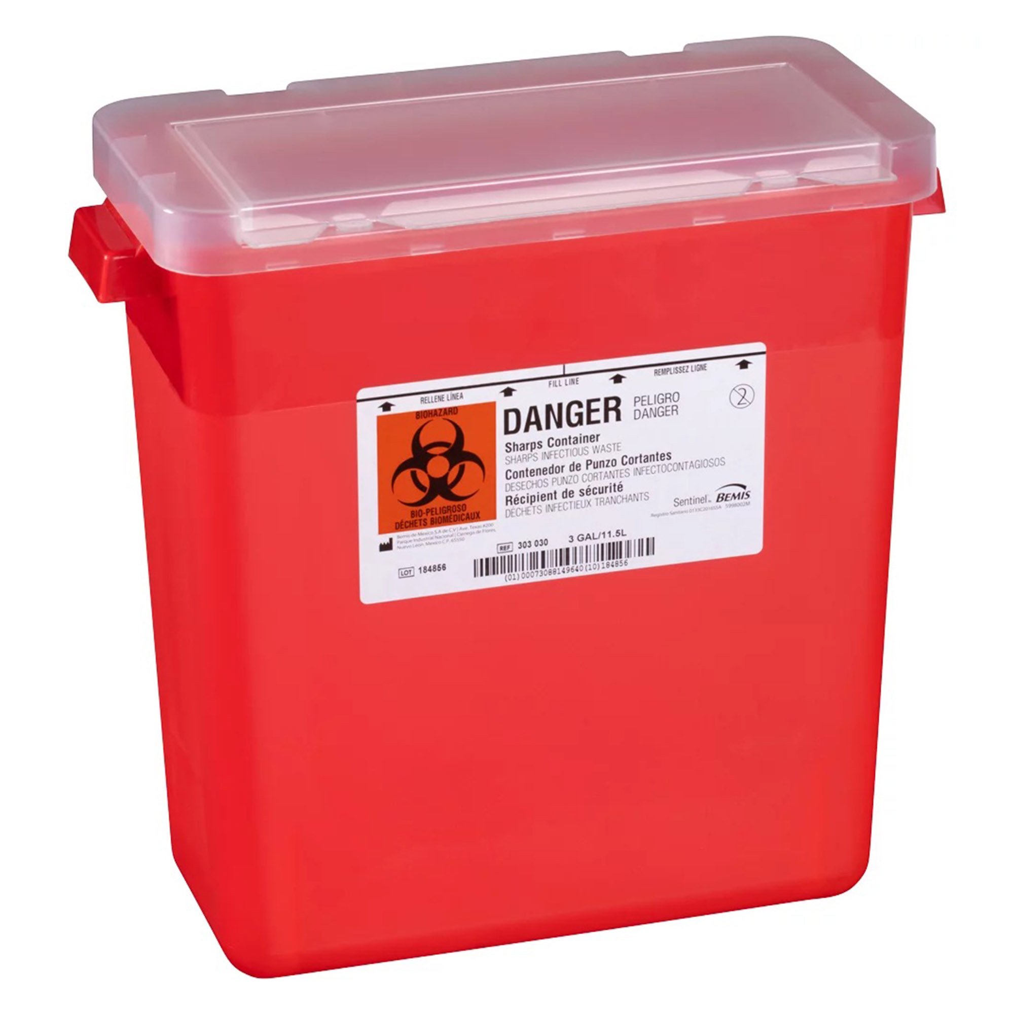 Bemis Healthcare 303 030 - Bemis™ Sentinel Sharps Container, 3 Gallon, 13-1/2 x 13-7/8 x 6-7/8 Inch - 1/Each, 12/Case