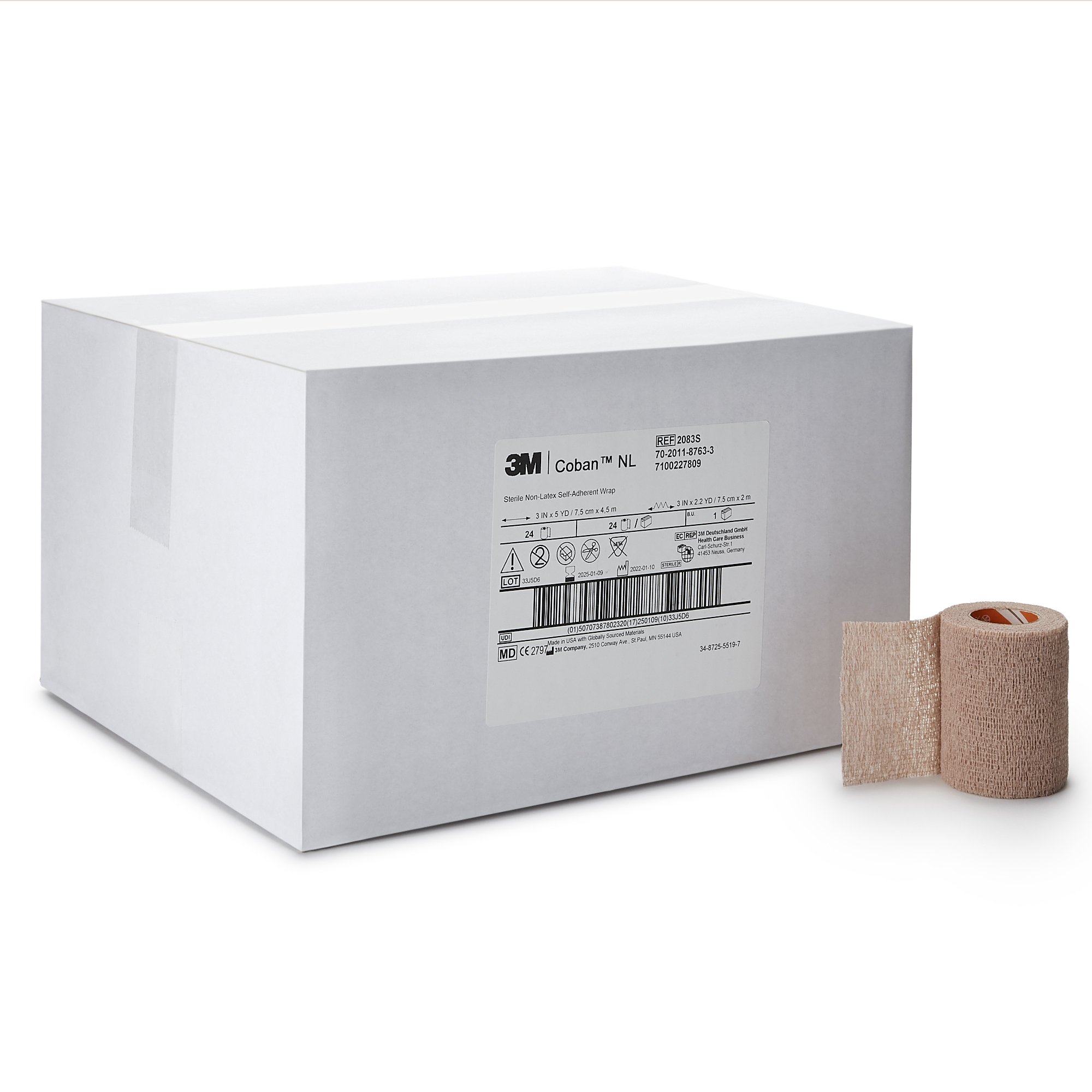 Solventum Corporation 2083S - 3M™ Coban™ LF Self-adherent Closure Cohesive Bandage, 3 Inch x 5 Yard - 1/Each, 24/Case