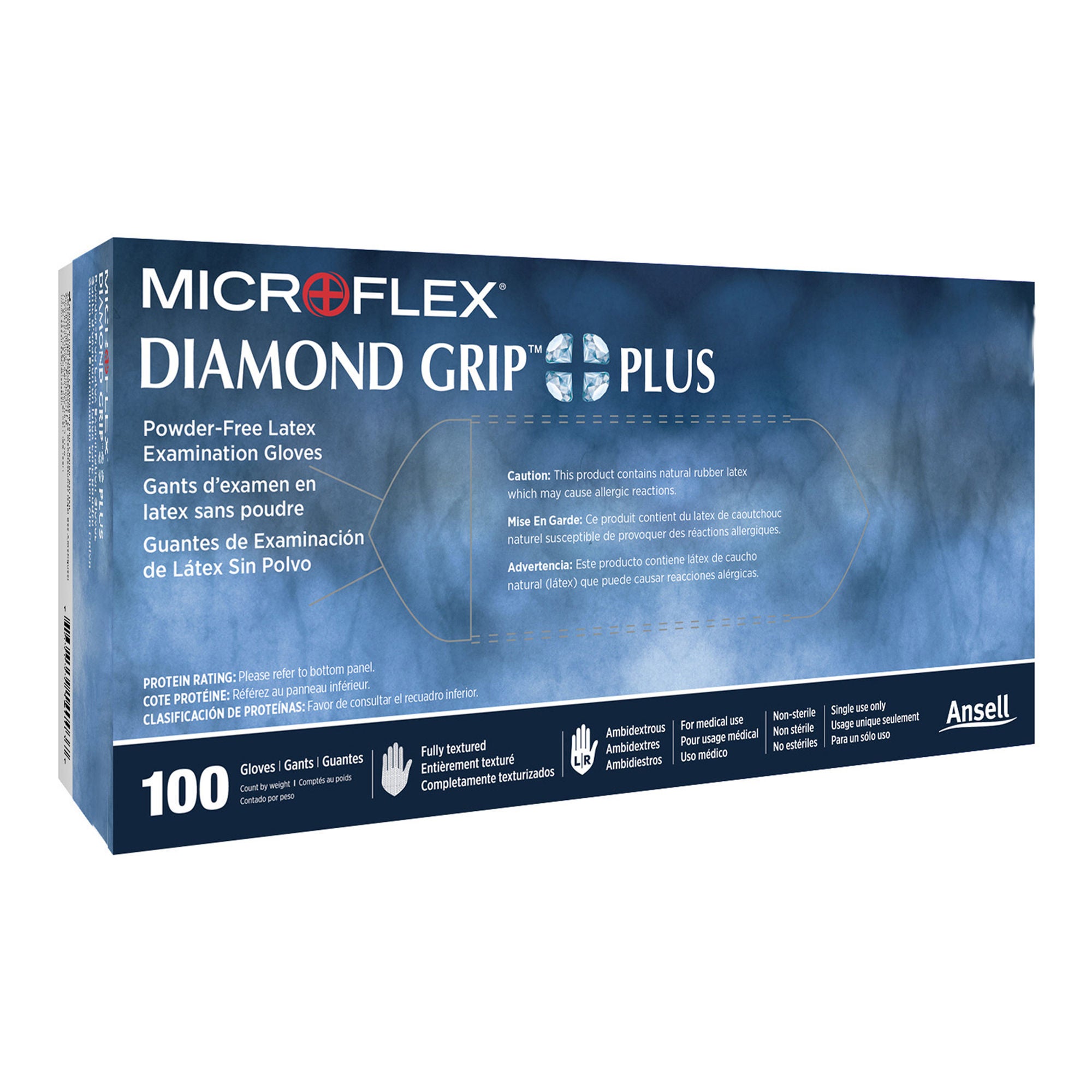Microflex Medical - DGP-350-XL Exam Glove Diamond Grip Plus™ X-Large 100 per Box NonSterile Latex Standard Cuff Length Fully Textured White Not Rated