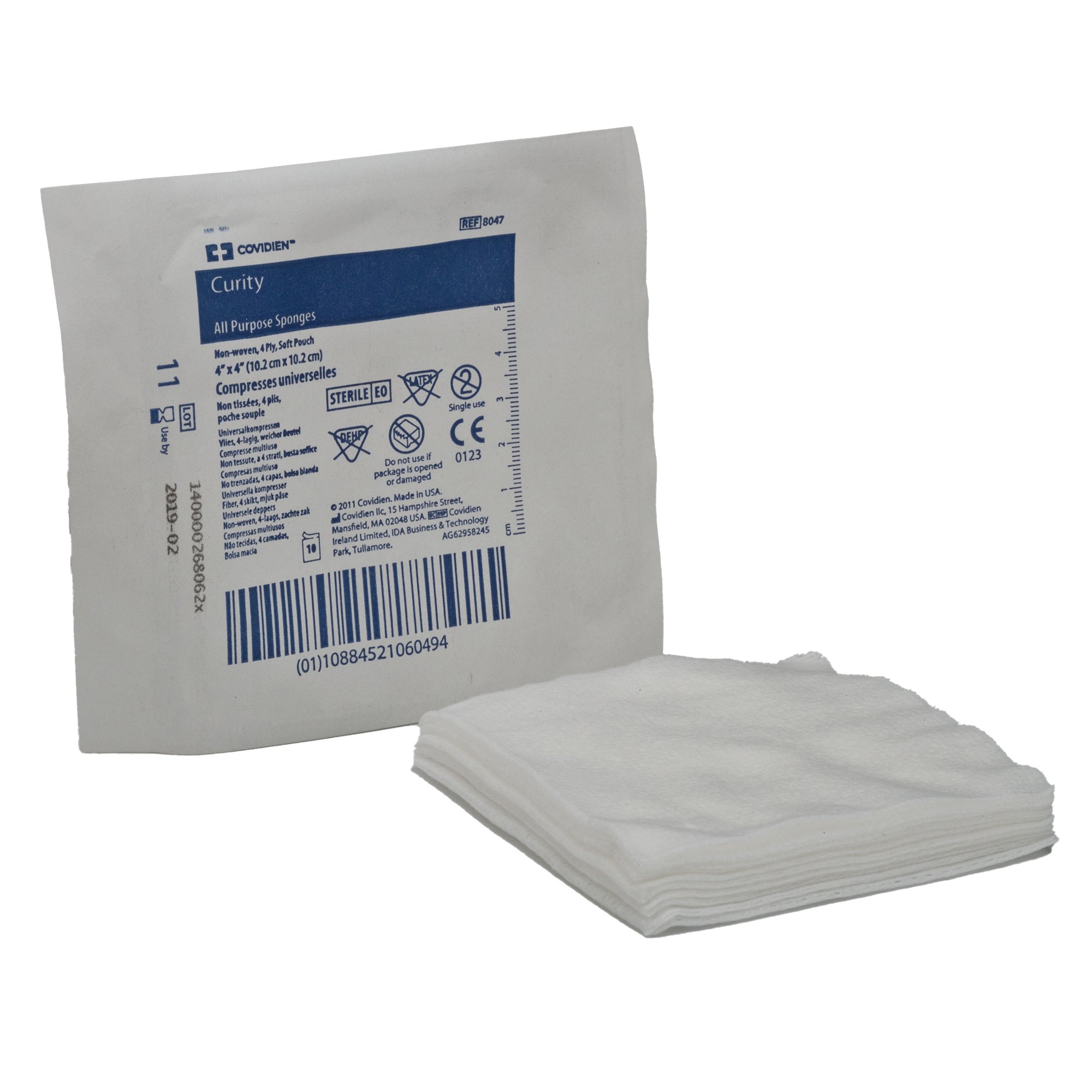 Cardinal 8047- - Curity™ Sterile Nonwoven Sponge, 4 x 4 Inch, 4-Ply - 1/Pack, 10/Tray, 160/Case