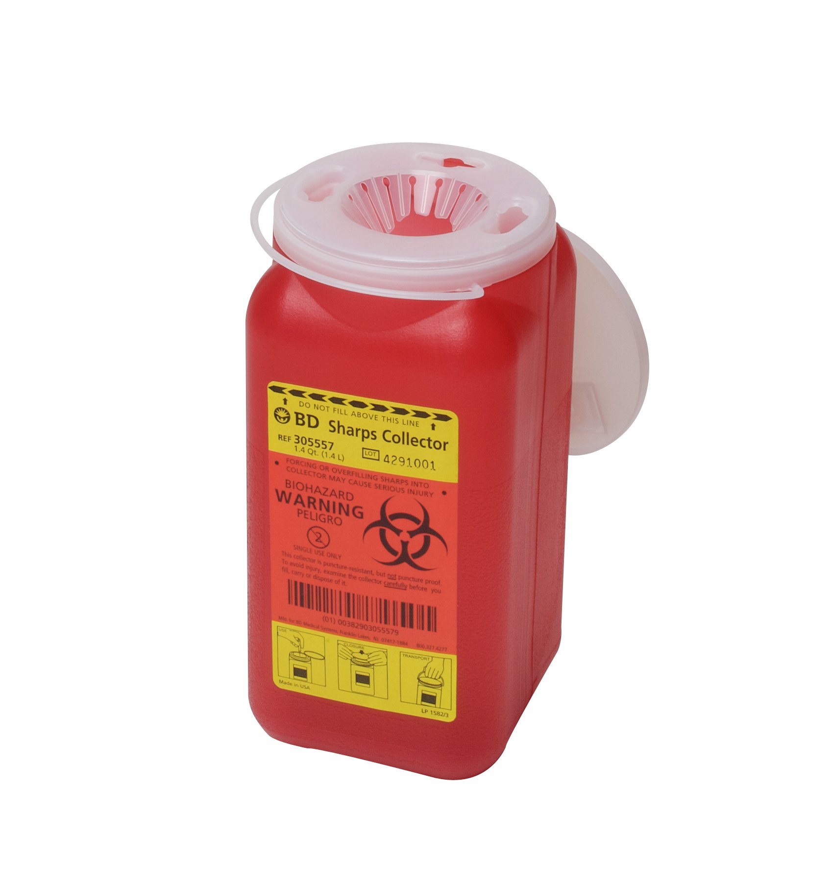BD 305557 - BD™ Red Sharps Container, 1.4 Quart, 7¾ x 3¾ x 3¾ Inch - 1/Each, 36/Case