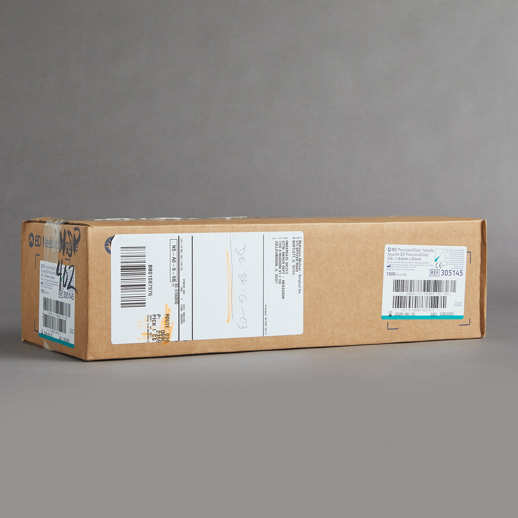 BD 305145 - PrecisionGlide™ Hypodermic Needle, 23 Gauge, 1 Inch Length - 100/Box, 1000/Case