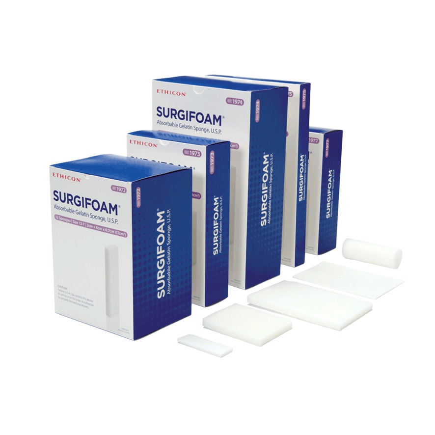 J & J Healthcare Systems - 1975 Absorbable Gelatin Sponge SURGIFOAM® 8 cm X 12.5 cm X 2mm 6 Count Sterile