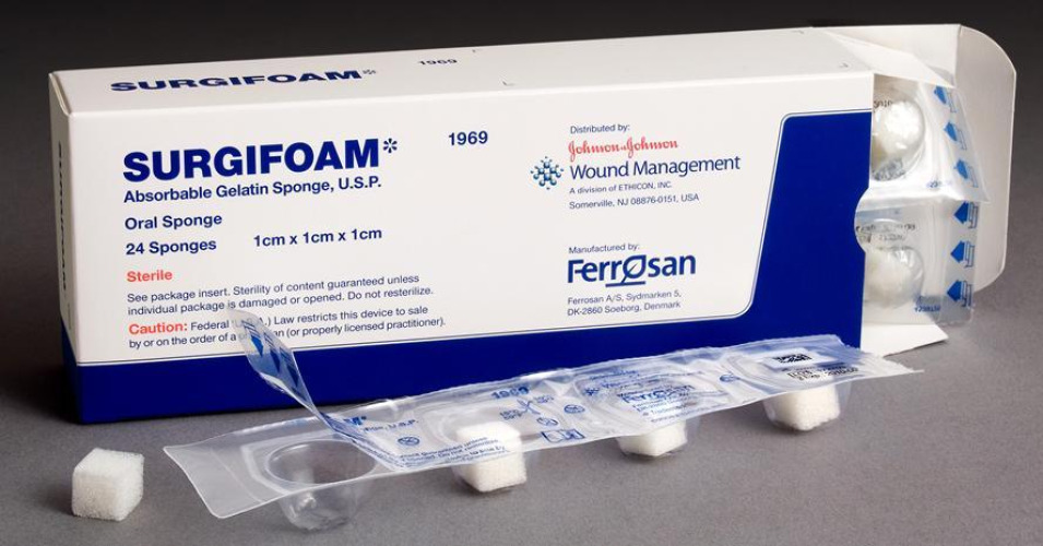 J & J Healthcare Systems - 1975 Absorbable Gelatin Sponge SURGIFOAM® 8 cm X 12.5 cm X 2mm 6 Count Sterile