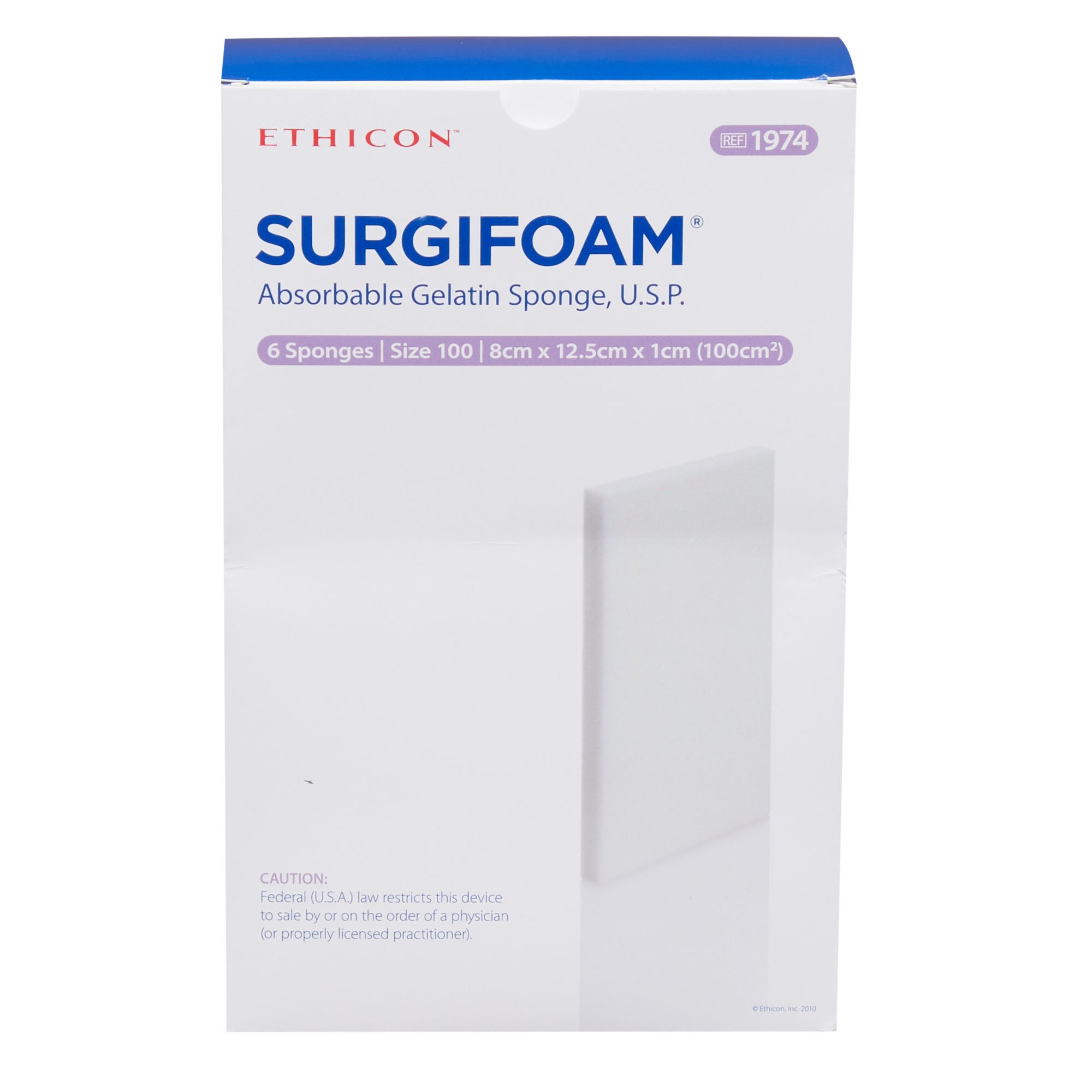 J & J Healthcare Systems - 1974 Absorbable Gelatin Sponge SURGIFOAM® 8 cm X 12.5 cm X 10 mm 6 Count Sterile
