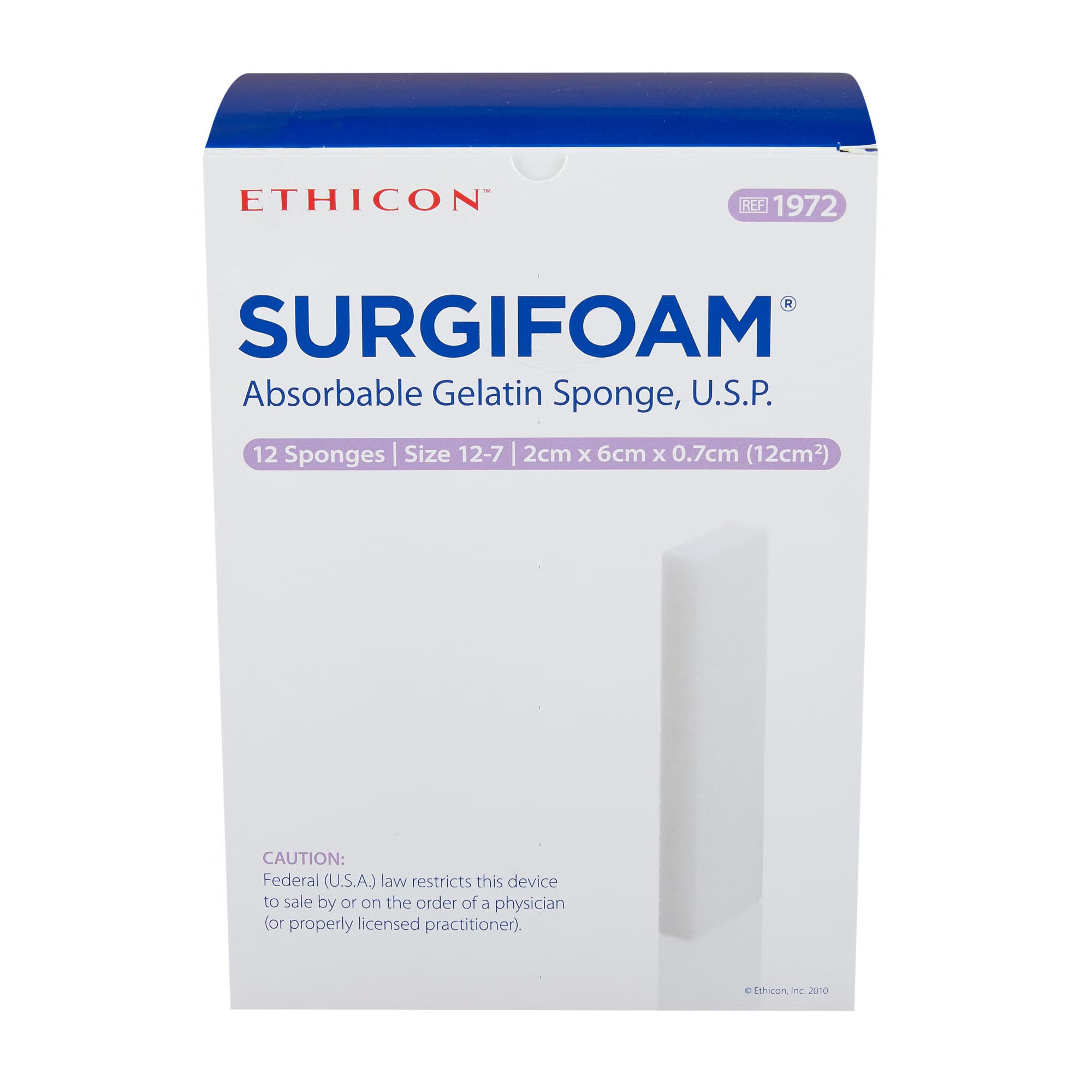 J & J Healthcare Systems - 1972 Absorbable Gelatin Sponge SURGIFOAM® 2 X 6 cm X 7mm 12 Count Sterile