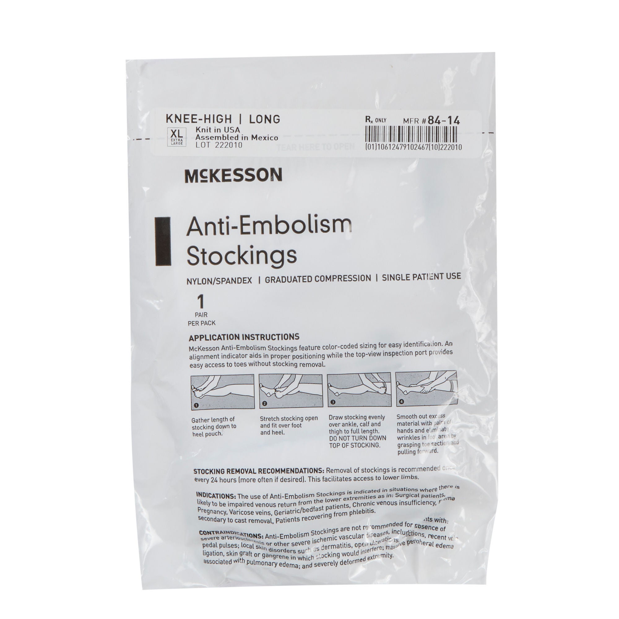 McKesson Brand - 84-14 Anti-embolism Stocking McKesson Knee High X-Large / Long White Inspection Toe