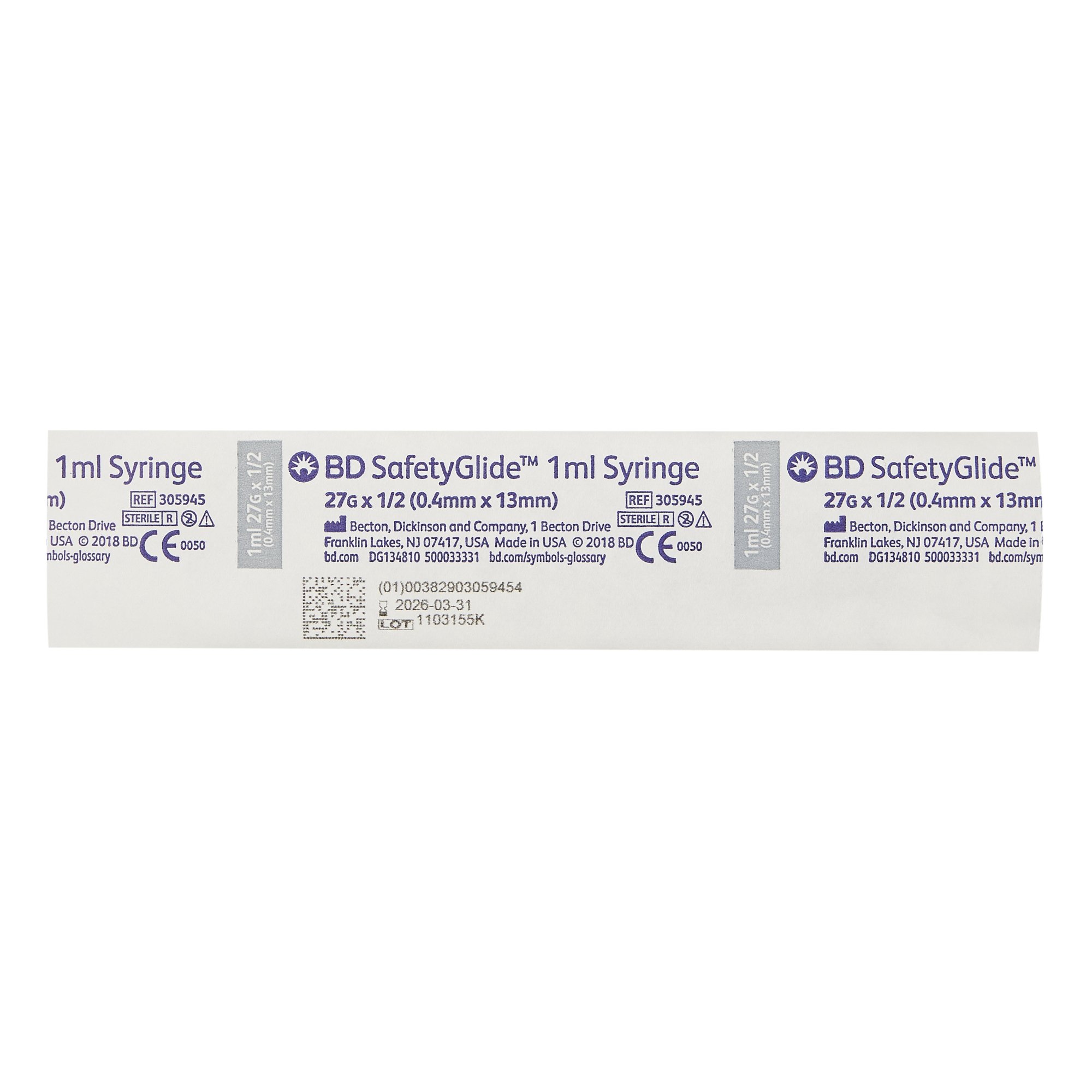 BD - 305945 SafetyGlide™ 1 mL Tuberculin Syringe w/ Needle