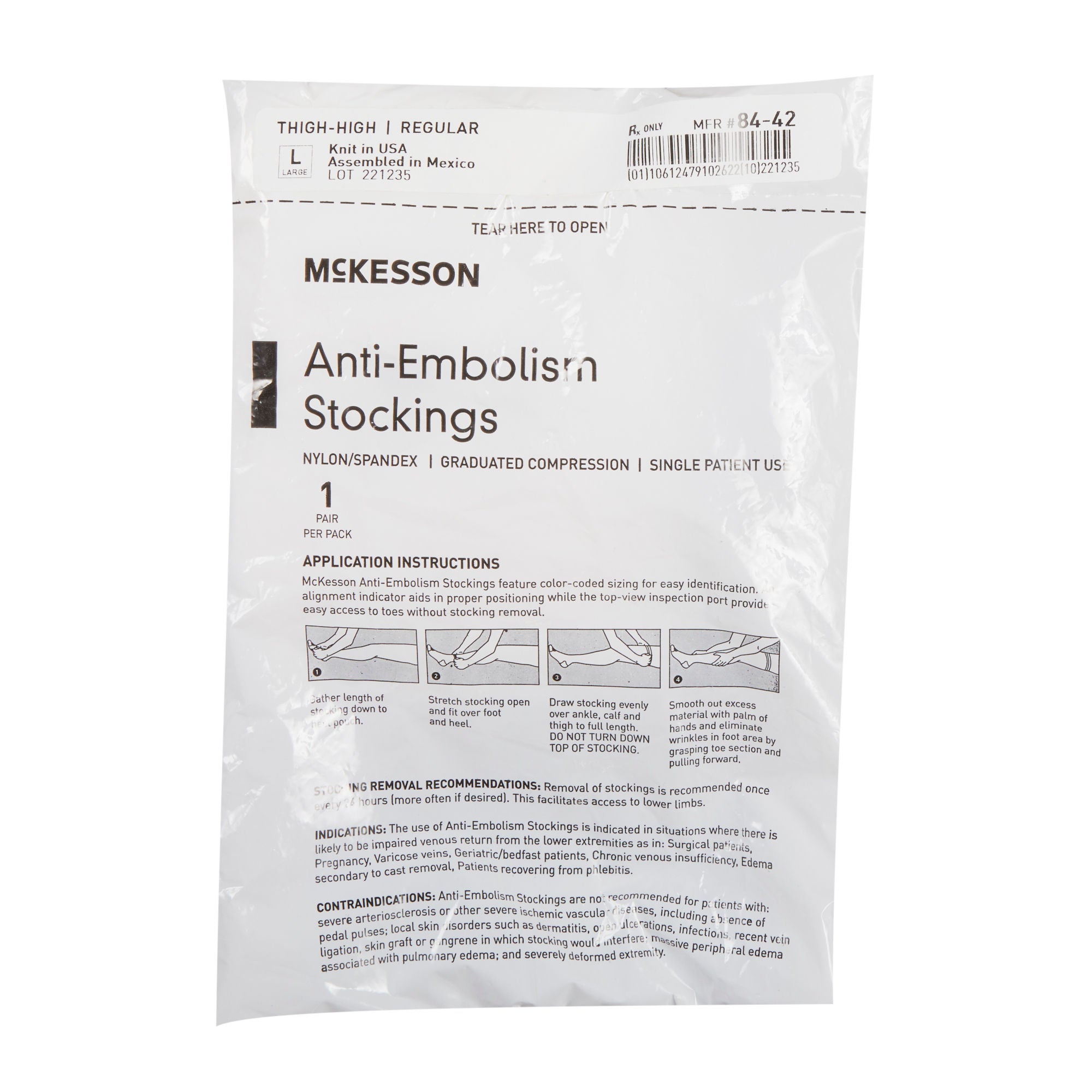 McKesson Brand - 84-42 Anti-embolism Stocking McKesson Thigh High Large / Regular White Inspection Toe