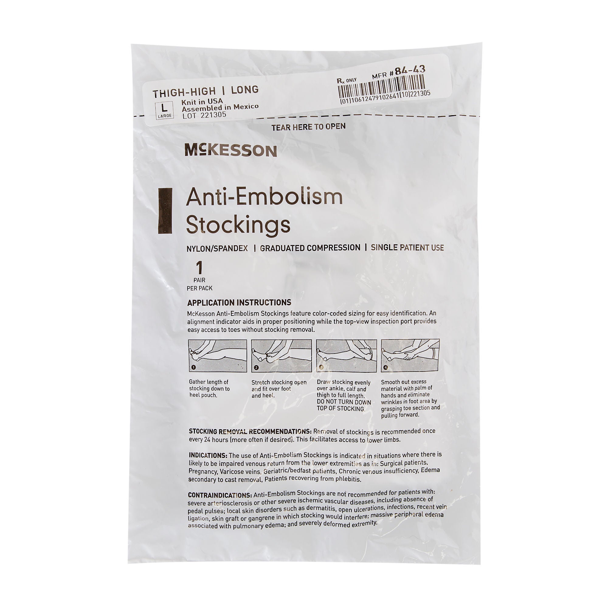 McKesson Brand - 84-43 Anti-embolism Stocking McKesson Thigh High Large / Long White Inspection Toe
