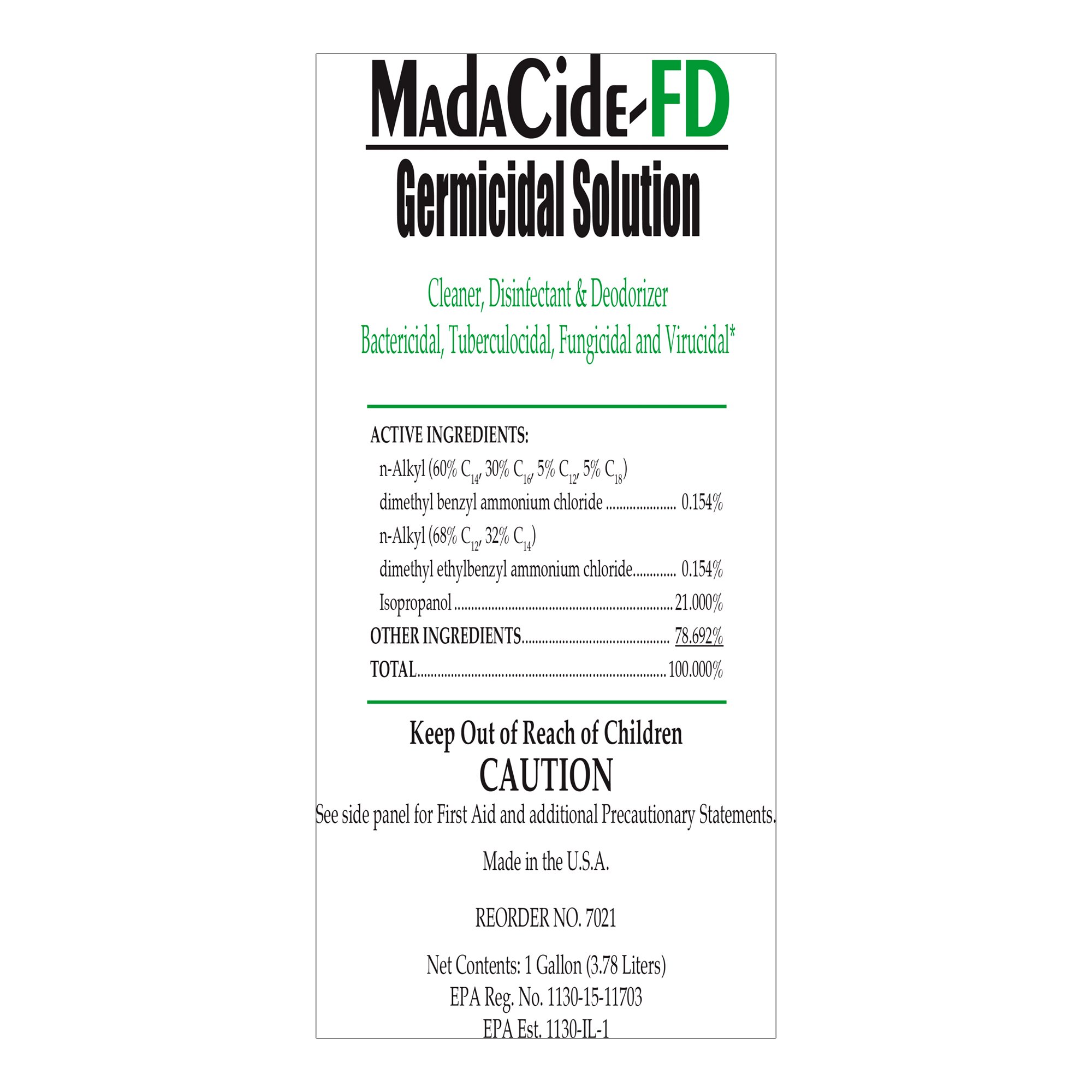 Mada Medical Products 7021 - MadaCide-FD® Surface Disinfectant Cleaner, 1 gal. - 1/Each, 4/Case