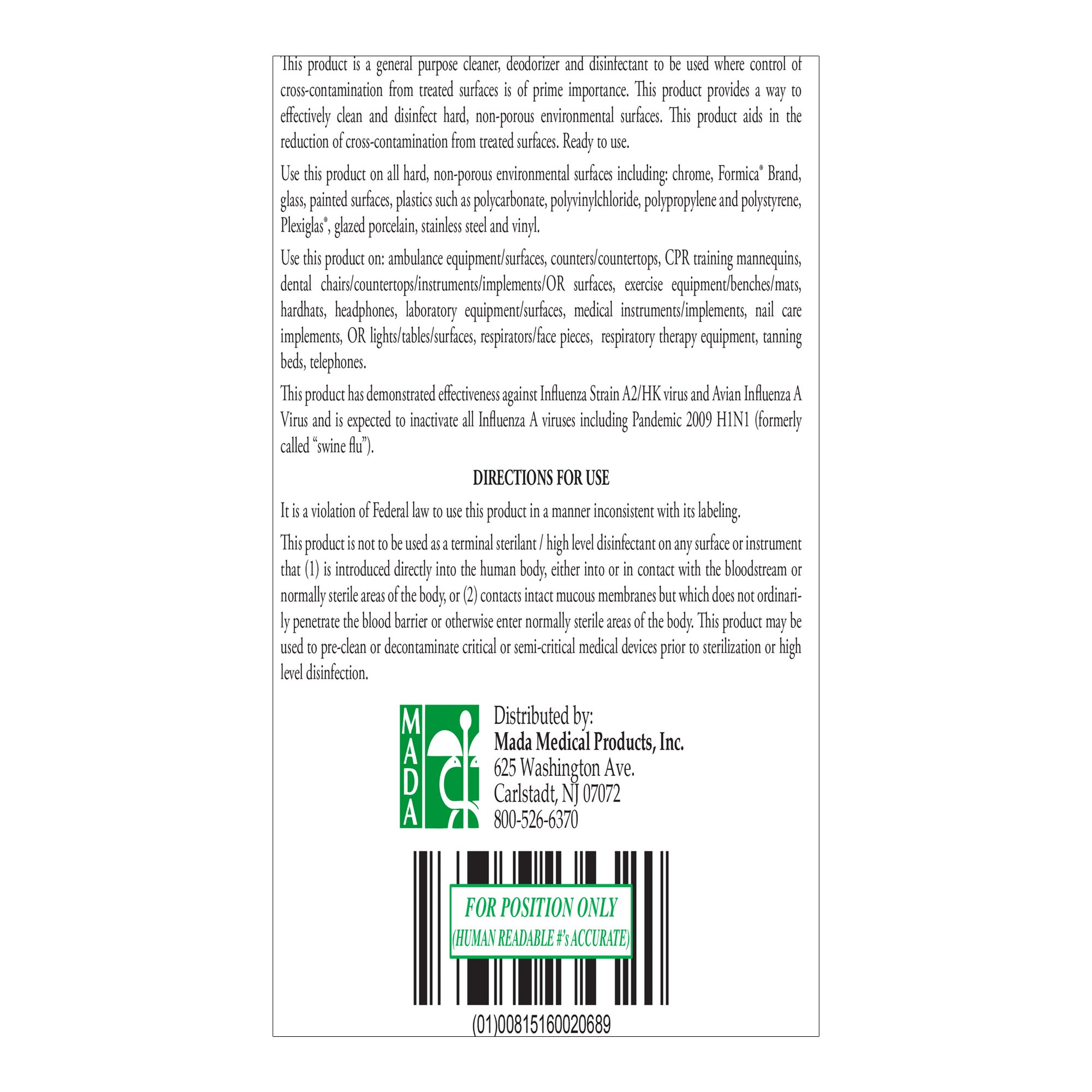Mada Medical Products - 7021 MadaCide-FD® Surface Disinfectant Cleaner