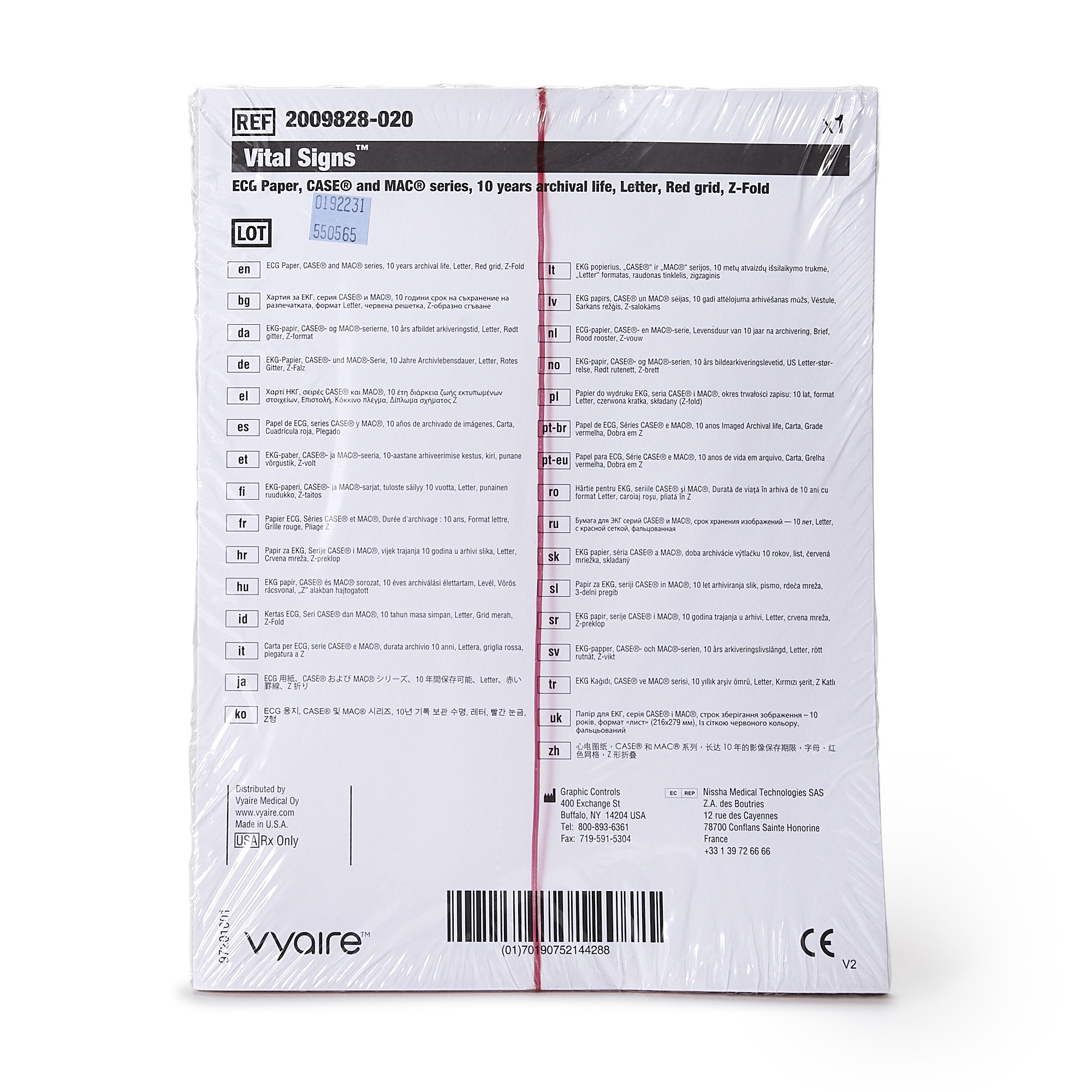Sun Med 2009828-020 - Vital Signs® ECG / EEG Recording Paper - 300/Pack, 2400/Case