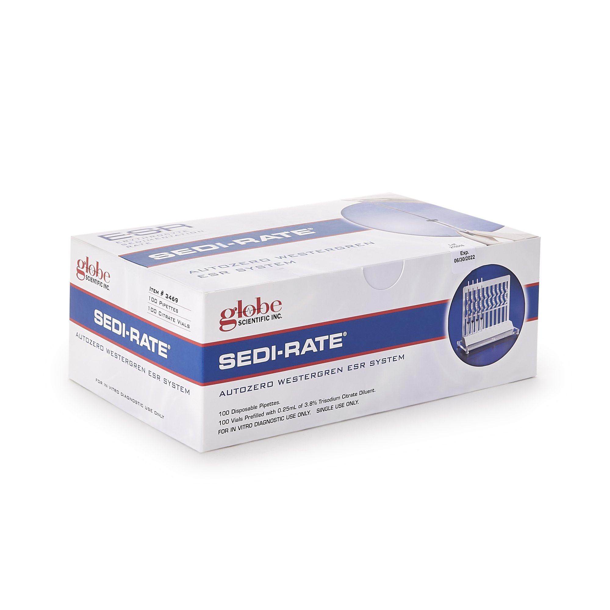 Globe Scientific 3469 - Sedi-Rate™ ESR Autozero Westergren Hematology Test Kit - 100/Box