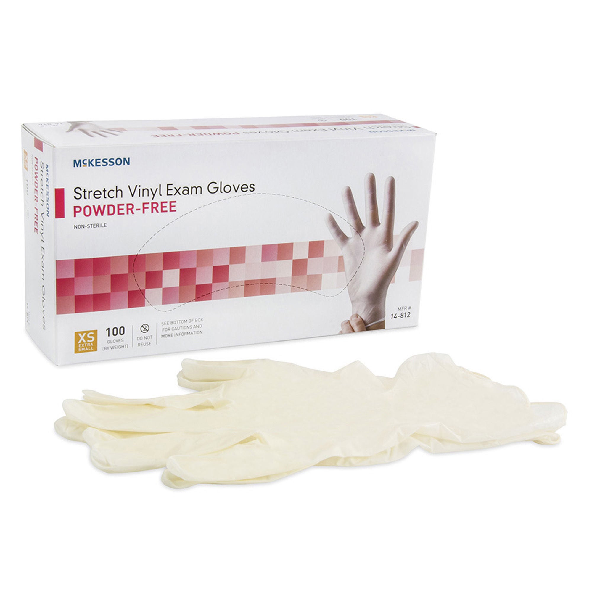 McKesson Brand - 14-812 Exam Glove McKesson X-Small 100 per Box NonSterile Stretch Vinyl Standard Cuff Length Smooth Ivory Not Rated