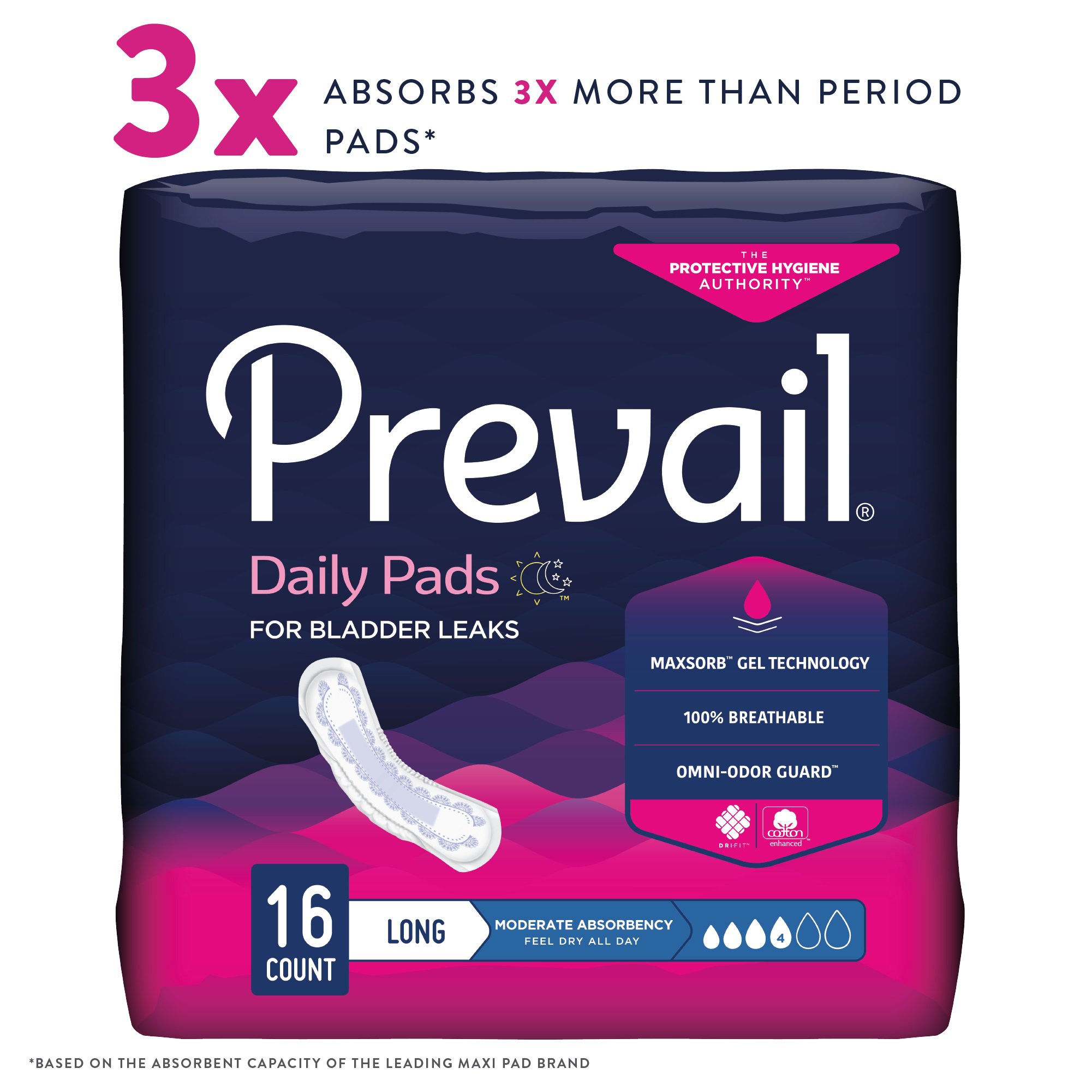 First Quality Products LLC BC-013 - Prevail® Daily Pads Moderate Bladder Control Pad, 11-Inch Length - 16/Bag, 144/Case