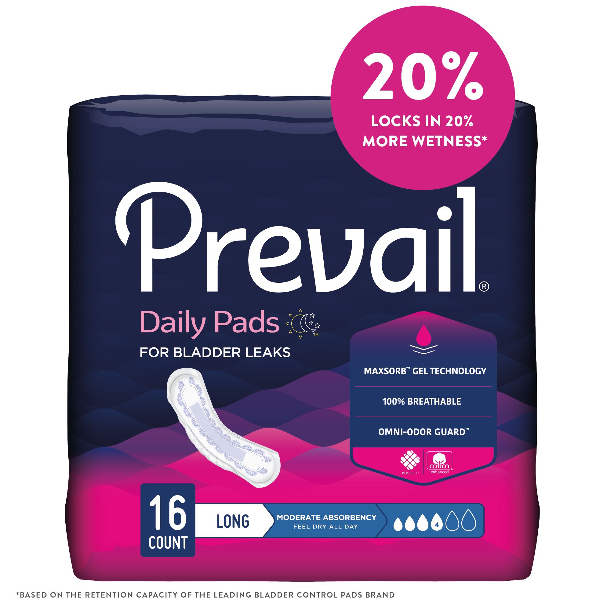 First Quality Products LLC BC-013 - Prevail® Daily Pads Moderate Bladder Control Pad, 11-Inch Length - 16/Bag, 144/Case