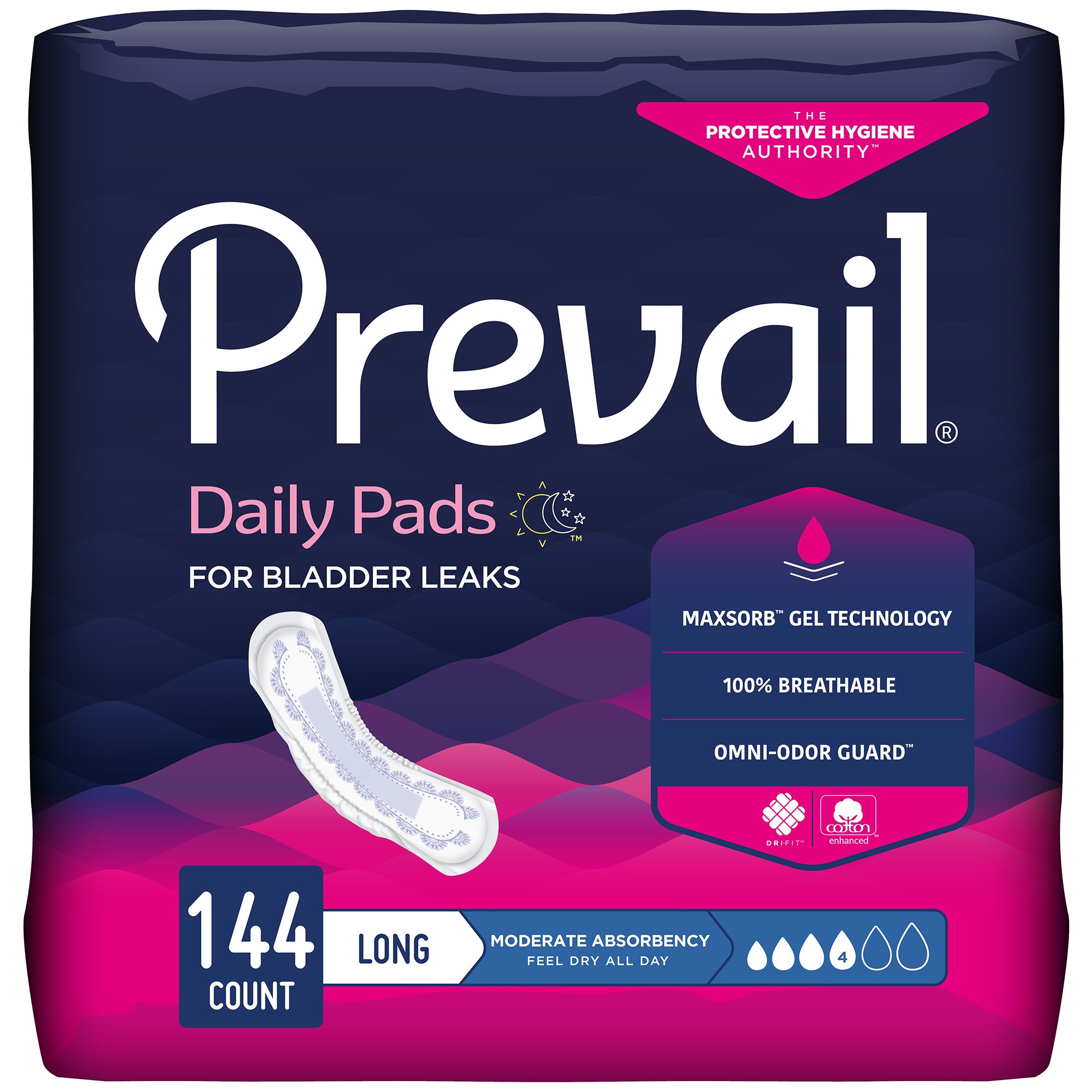 First Quality Products LLC BC-013 - Prevail® Daily Pads Moderate Bladder Control Pad, 11-Inch Length - 16/Bag, 144/Case