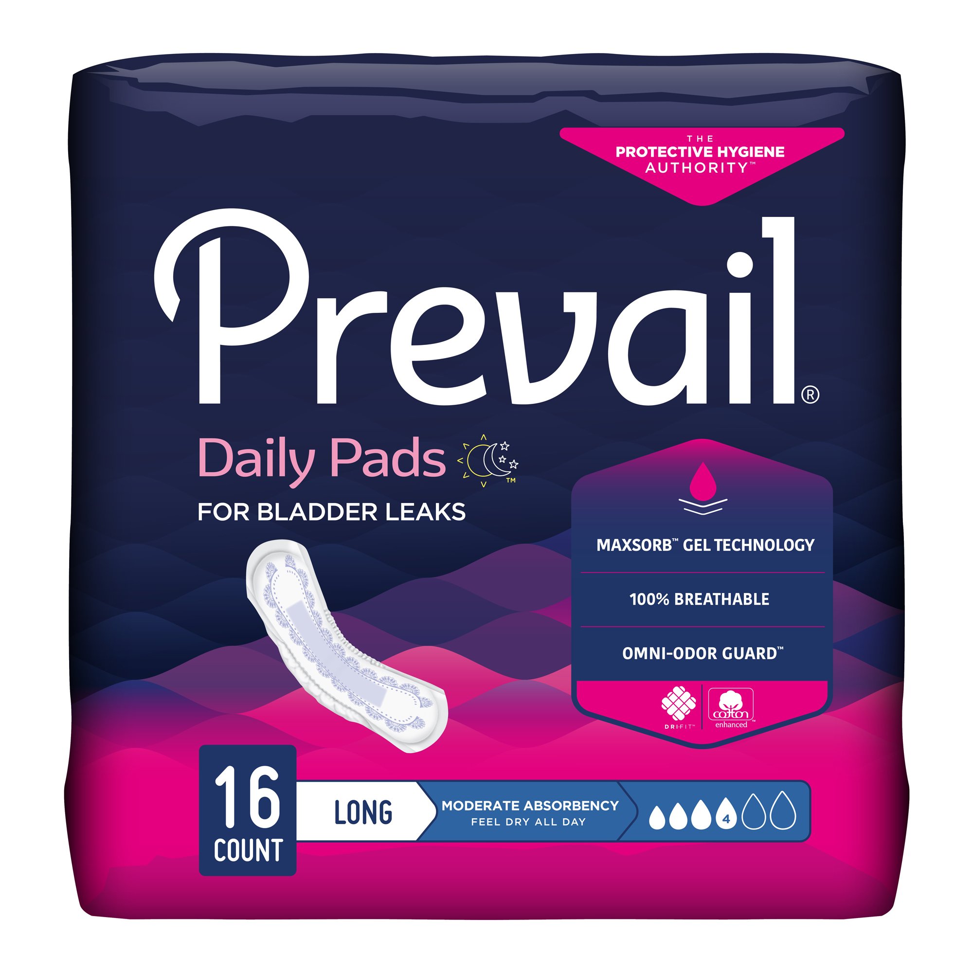 First Quality Products LLC BC-013 - Prevail® Daily Pads Moderate Bladder Control Pad, 11-Inch Length - 16/Bag, 144/Case