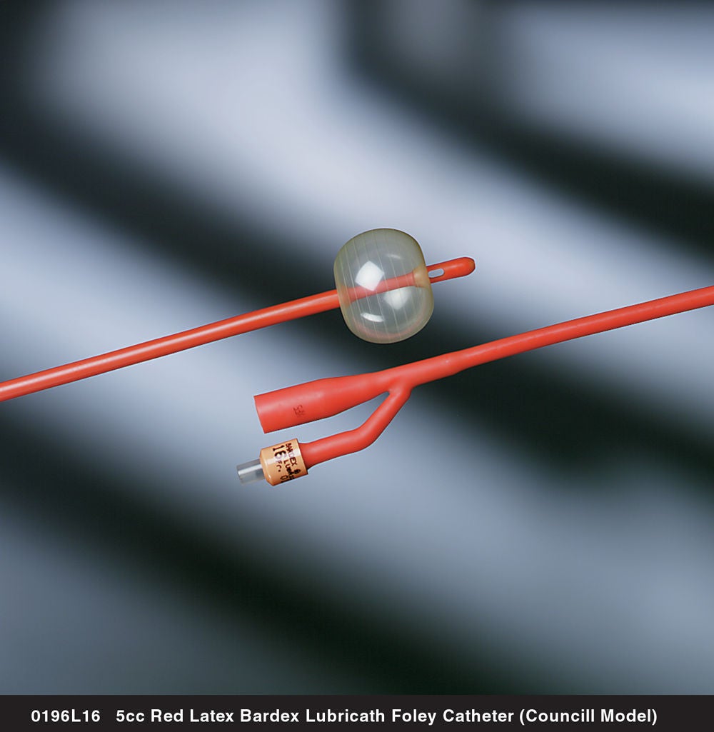 Bard - 0196L22 Foley Catheter Bardex® Lubricath® 2-Way Council Tip 5 cc Balloon 22 Fr. Red Rubber