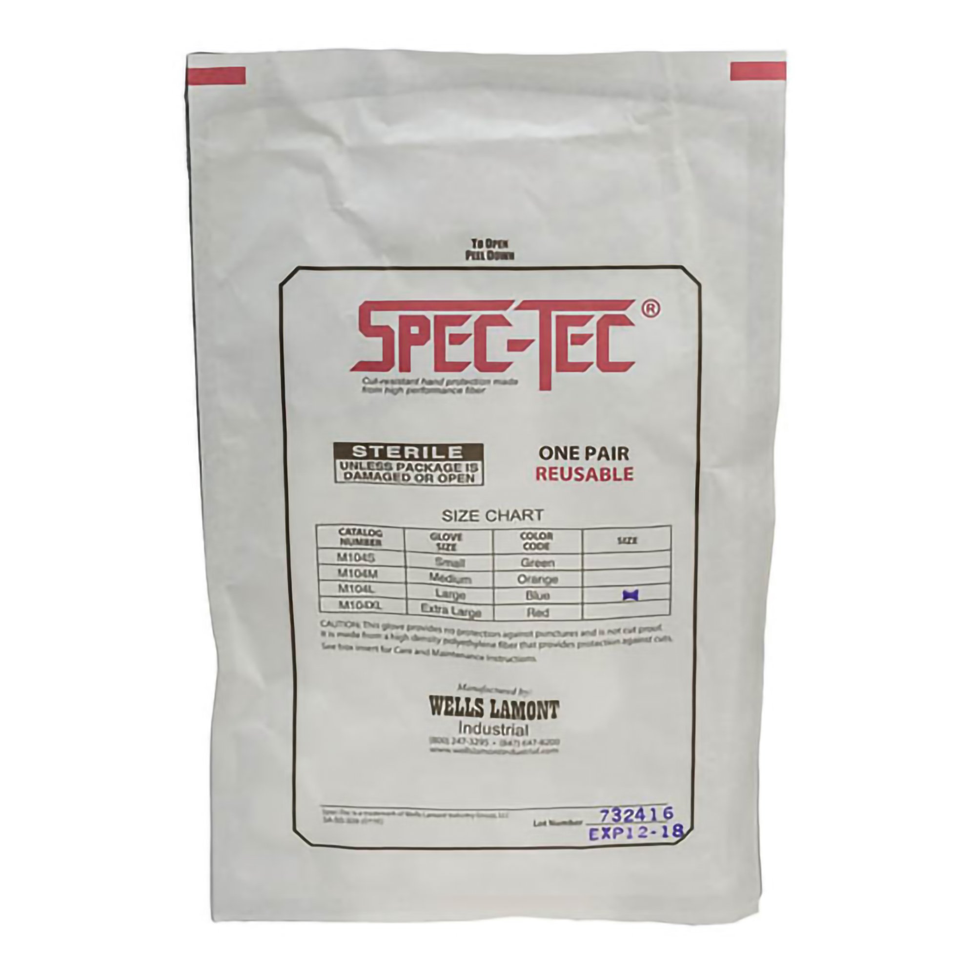 Wells Lamont Industrial M104M - Spec-Tec™ Stretch A2 Cut Resistant Sterile Glove, Medium - 10/Box