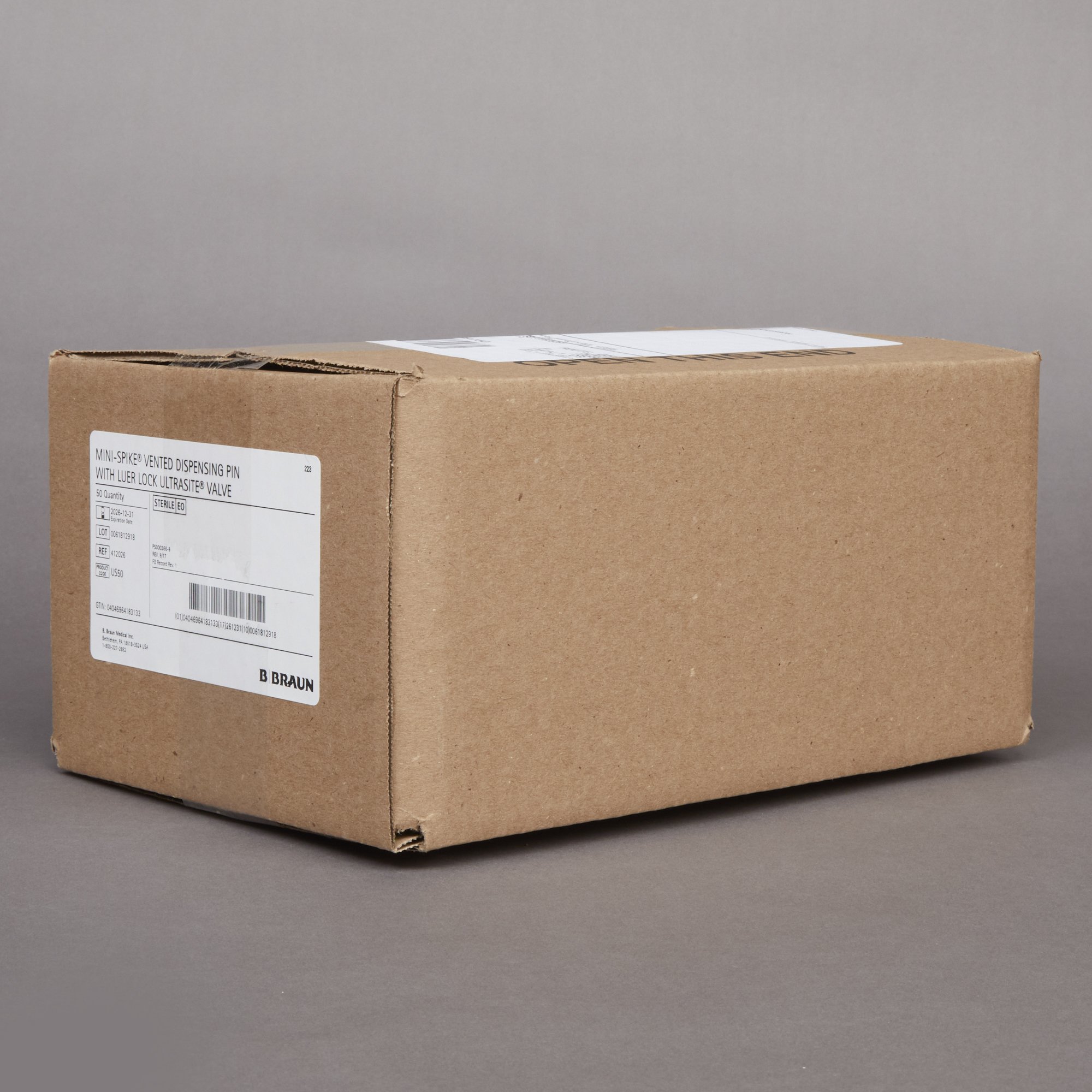 B. Braun 412026 - Mini-Spike® Dispensing Pin with Ultrasite® Valve - 1/Each, 50/Case