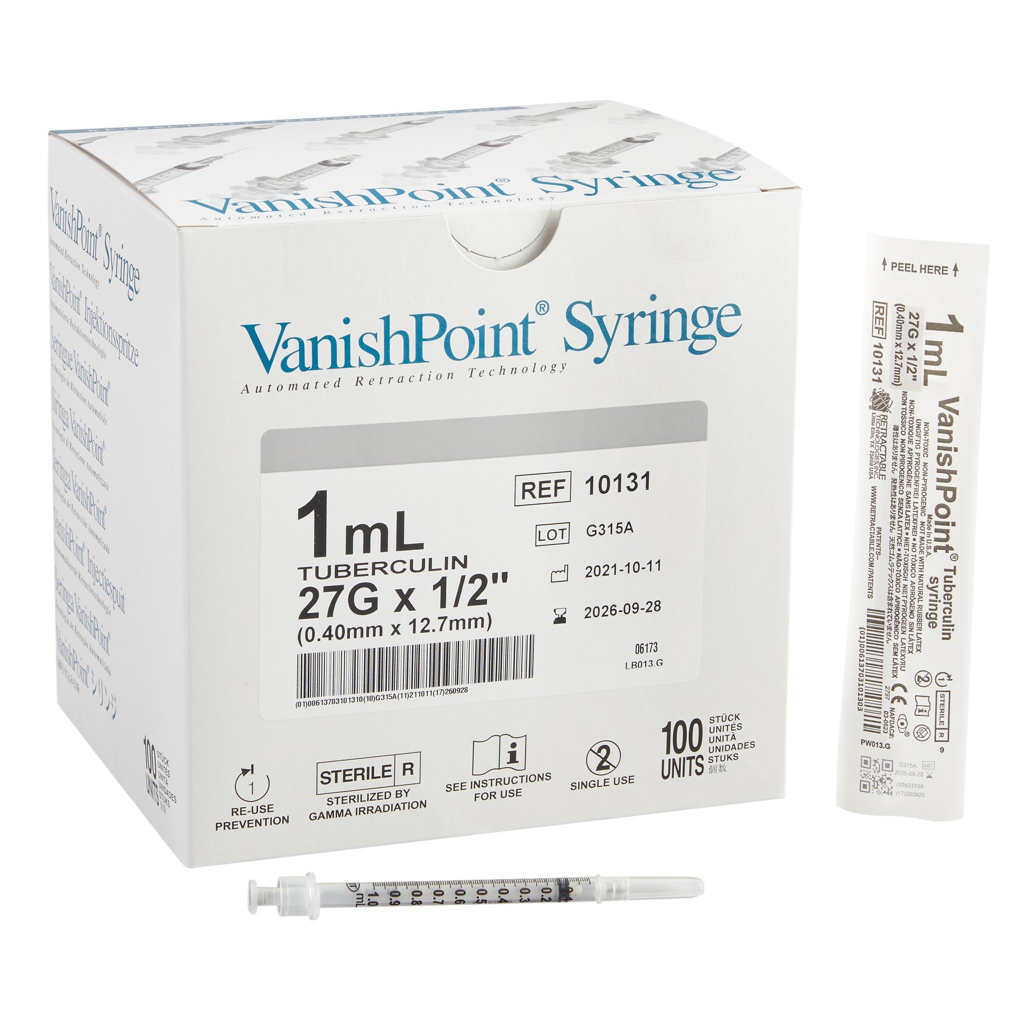 Retractable Technologies - 10131 VanishPoint® 1 mL Tuberculin Syringe with Needle