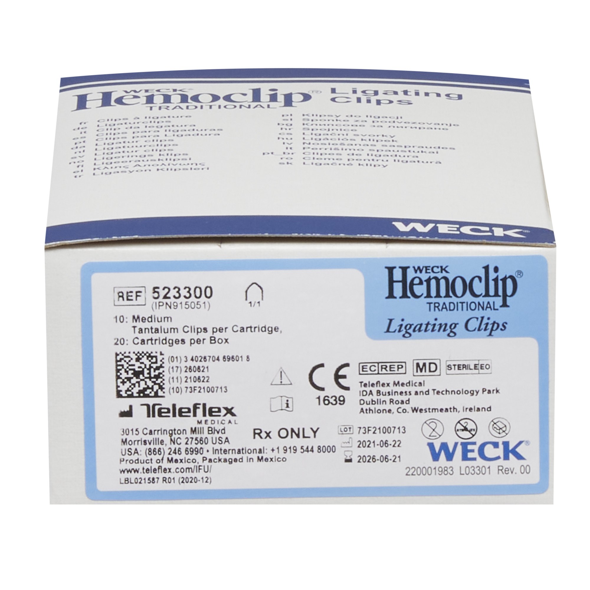 Teleflex Medical 523300 - Hemoclip® Ligating Clip - 1/Cartridge, 20/Box