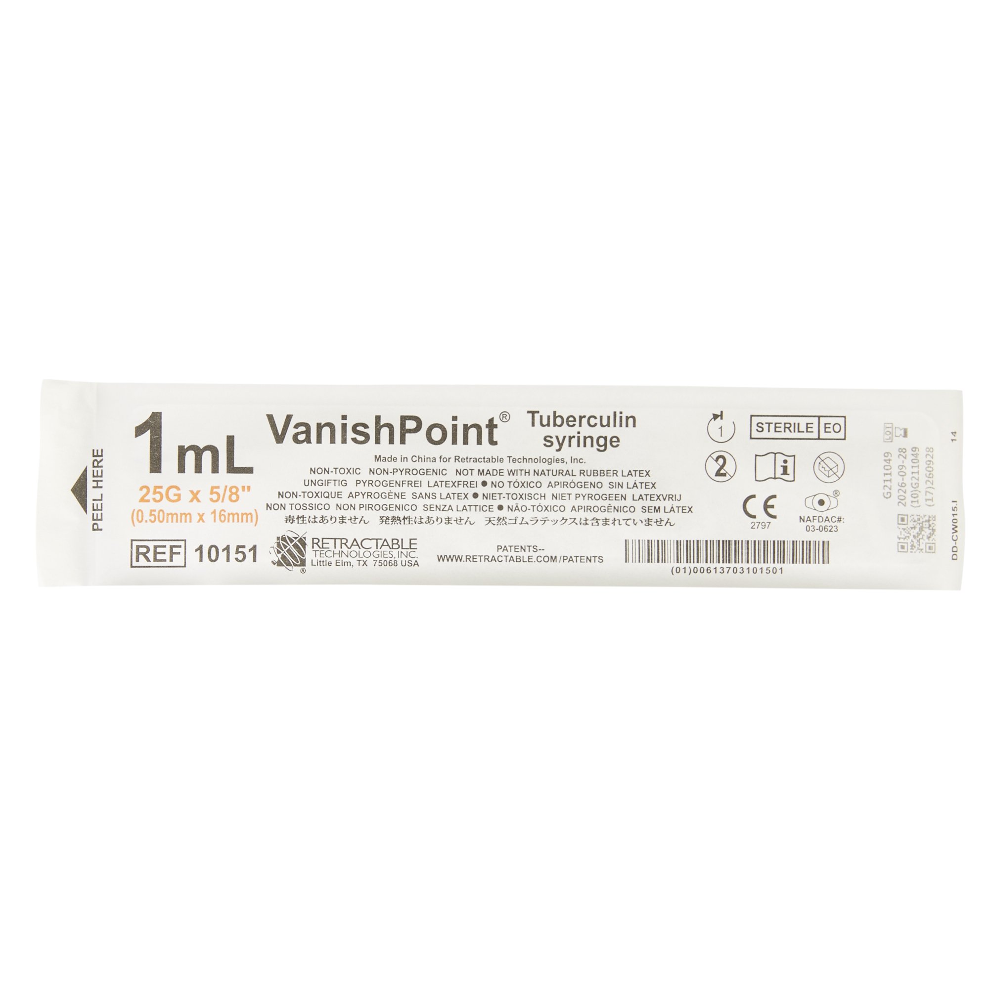 Retractable Technologies - 10151 VanishPoint® 1 mL Tuberculin Syringe w/ Needle