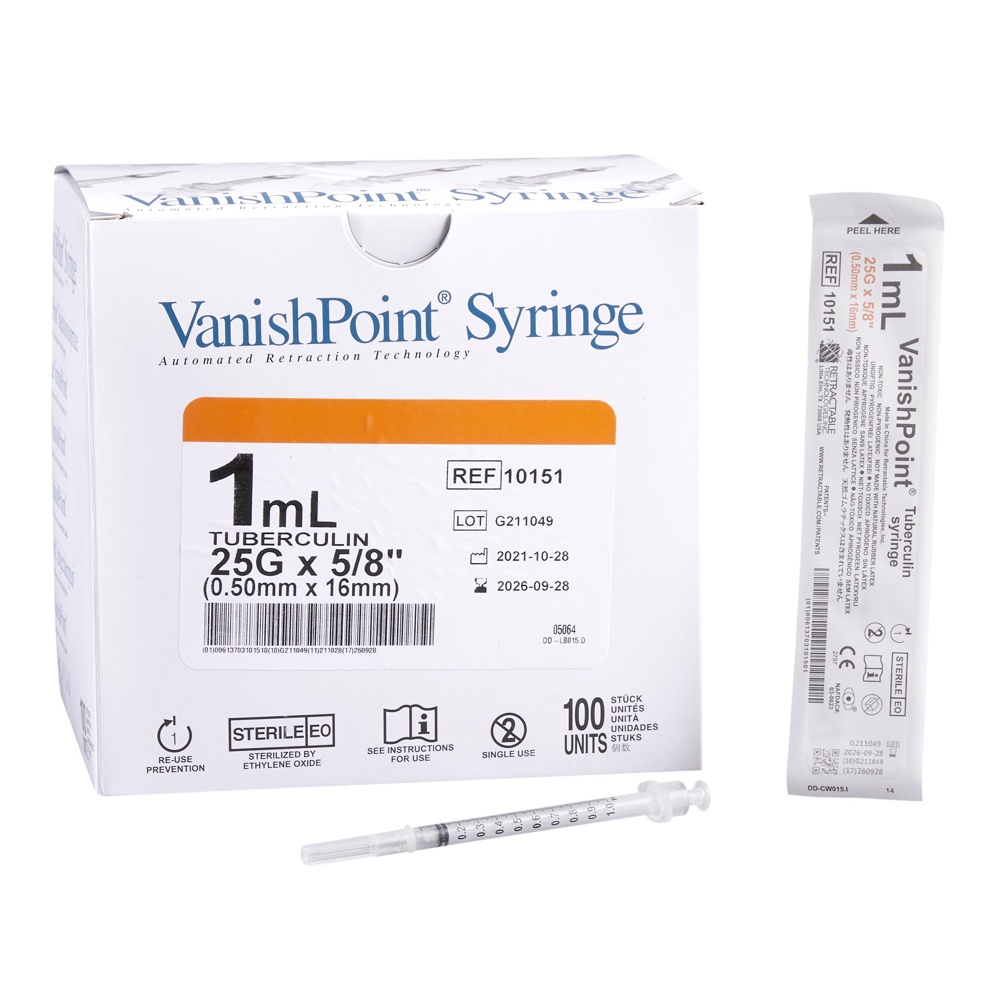 Retractable Technologies - 10151 VanishPoint® 1 mL Tuberculin Syringe w/ Needle