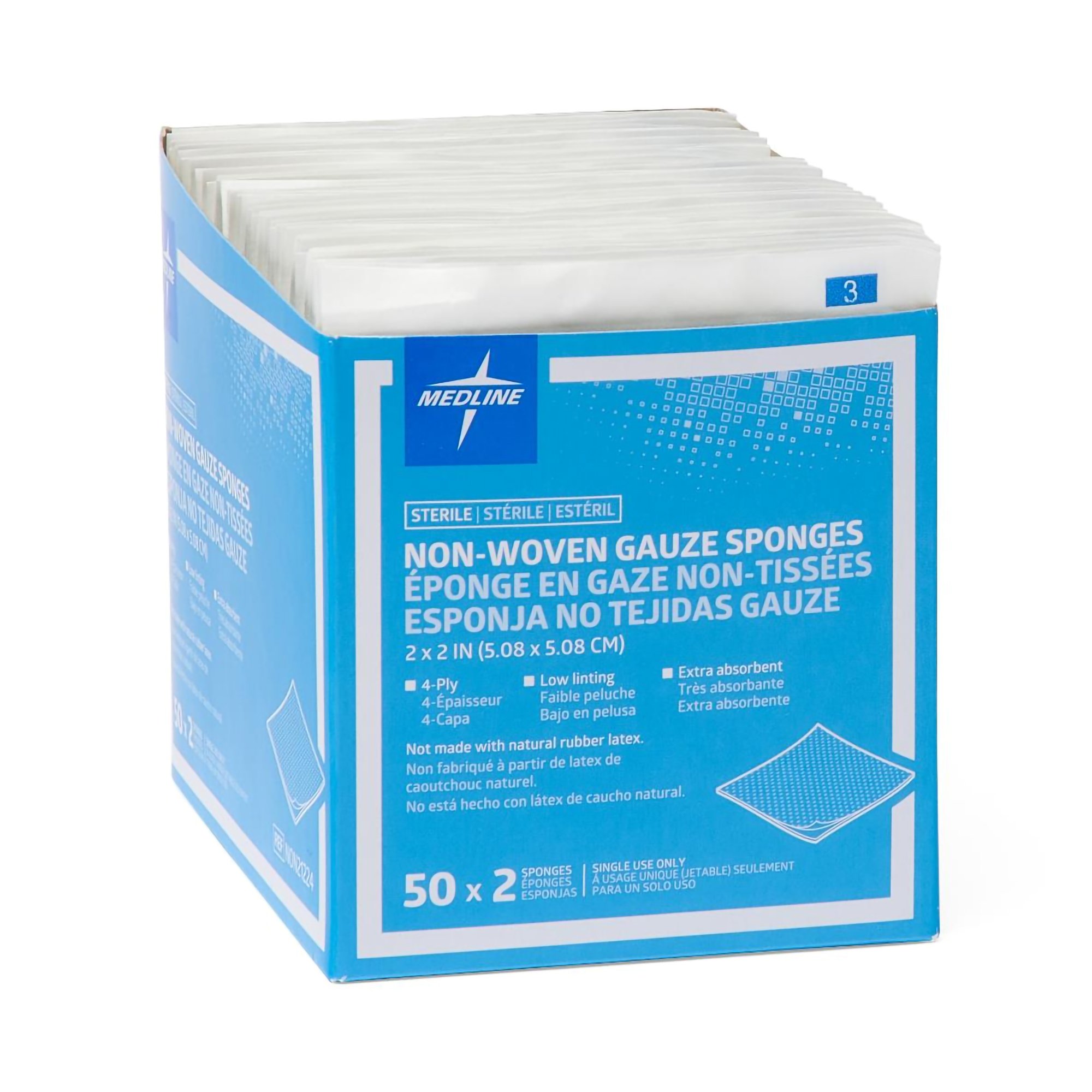 Medline NON21224 - Avant Gauze® Sterile Nonwoven Sponge, 2 x 2 Inch, 4-Ply - 50/Box, 1500/Case