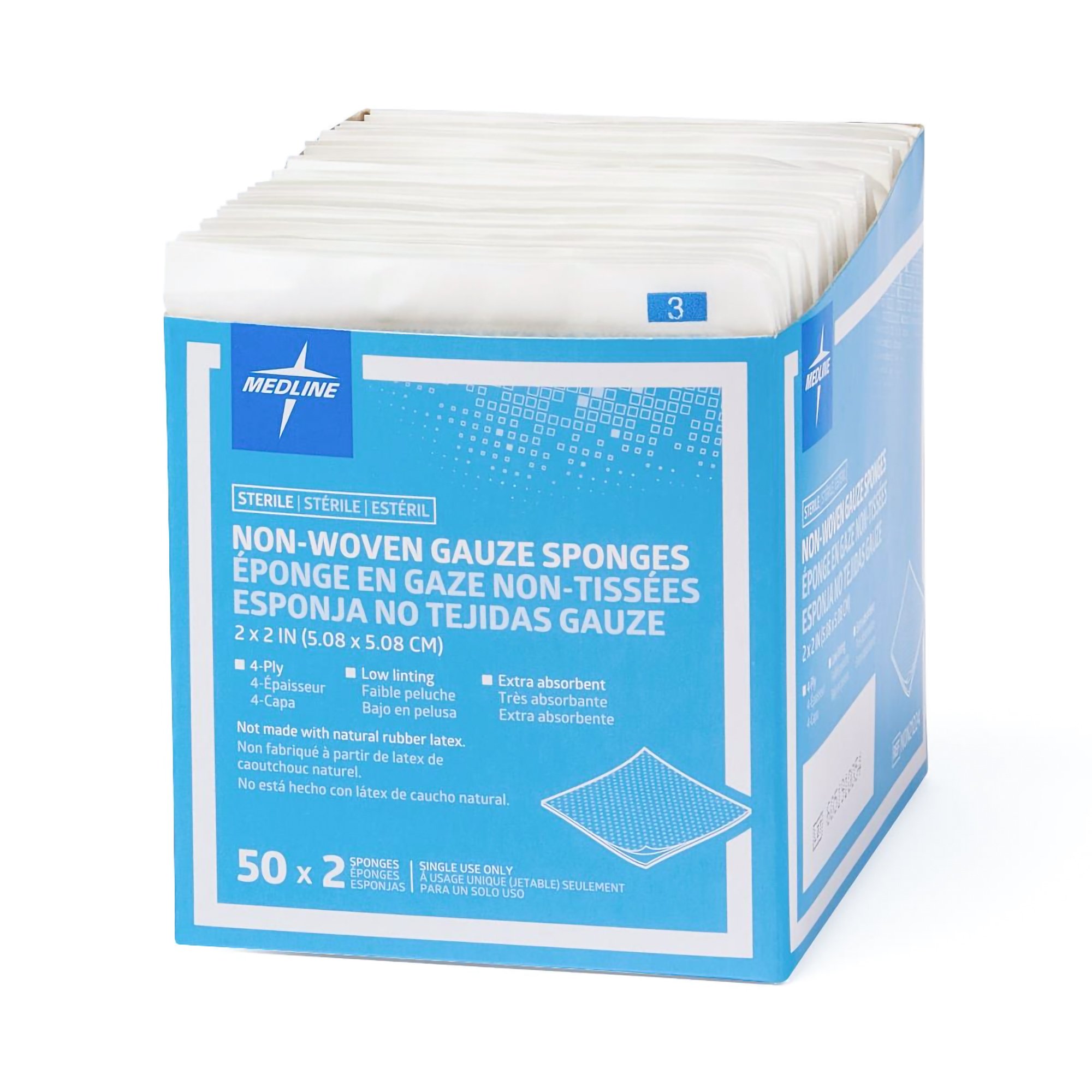 Medline NON21224 - Avant Gauze® Sterile Nonwoven Sponge, 2 x 2 Inch, 4-Ply - 50/Box, 1500/Case
