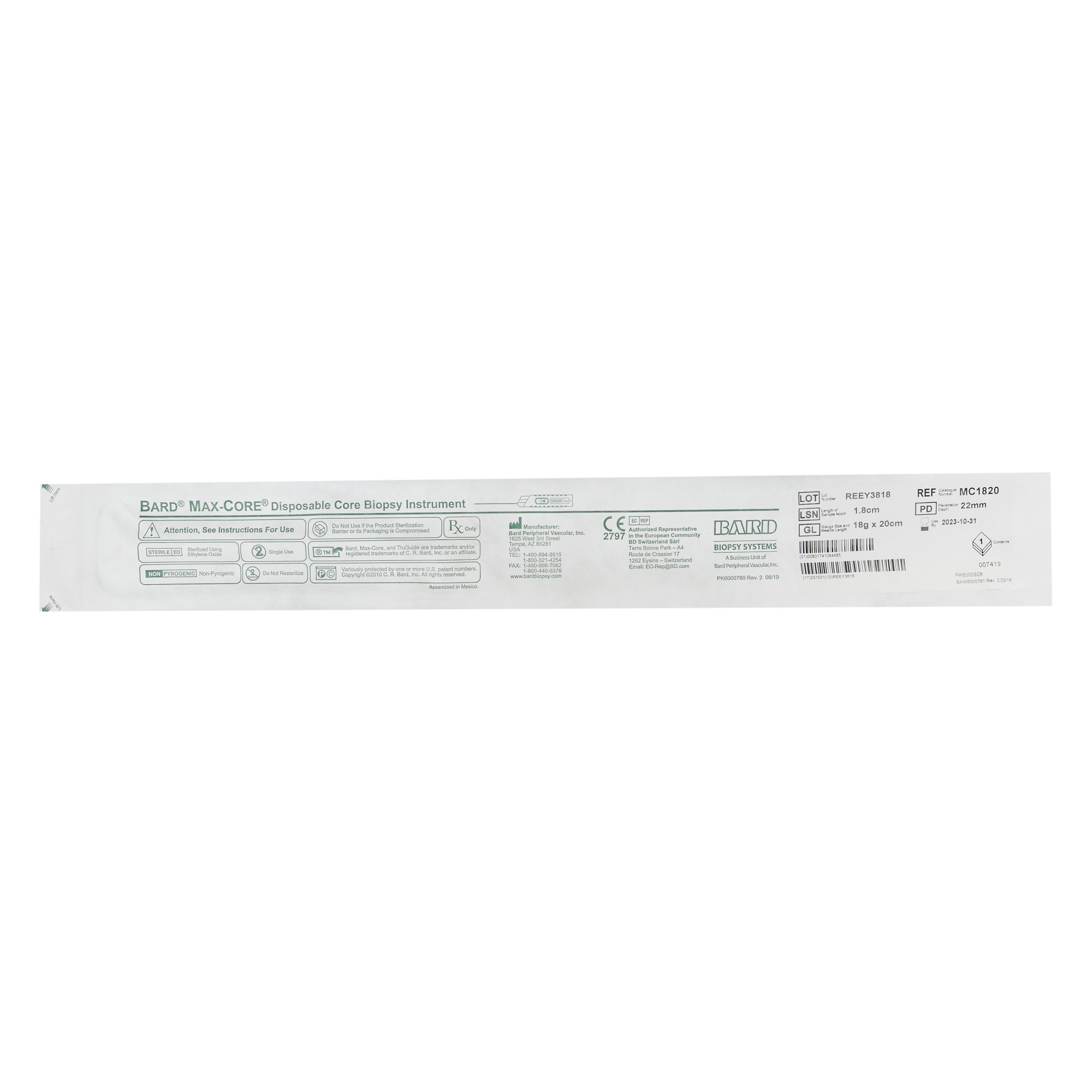 Max Core Biopsy System MC1820 by Bard Peripheral Vascular