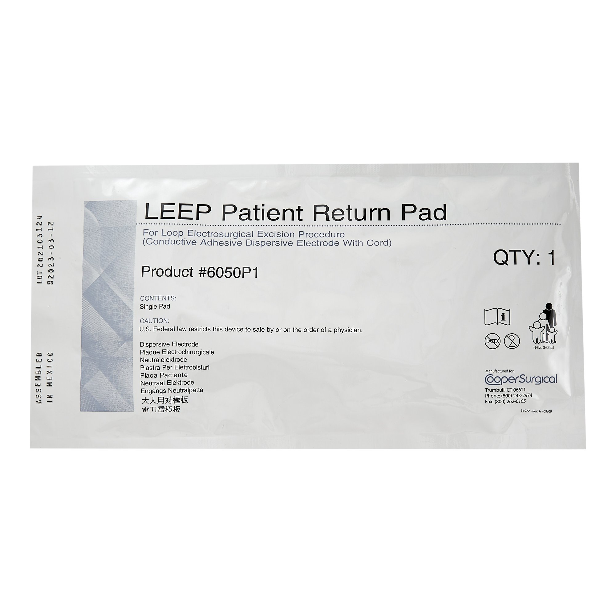 Cooper Surgical 6050P1 - Cooper Surgical Solid Grounding Pad - 10/Box