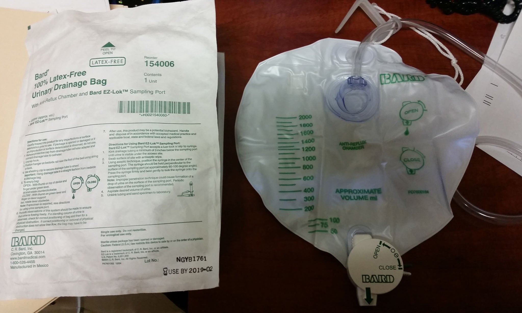 Bard - 154006 Urinary Drain Bag Bard® Anti-Reflux Valve Sterile 2,000 mL Vinyl