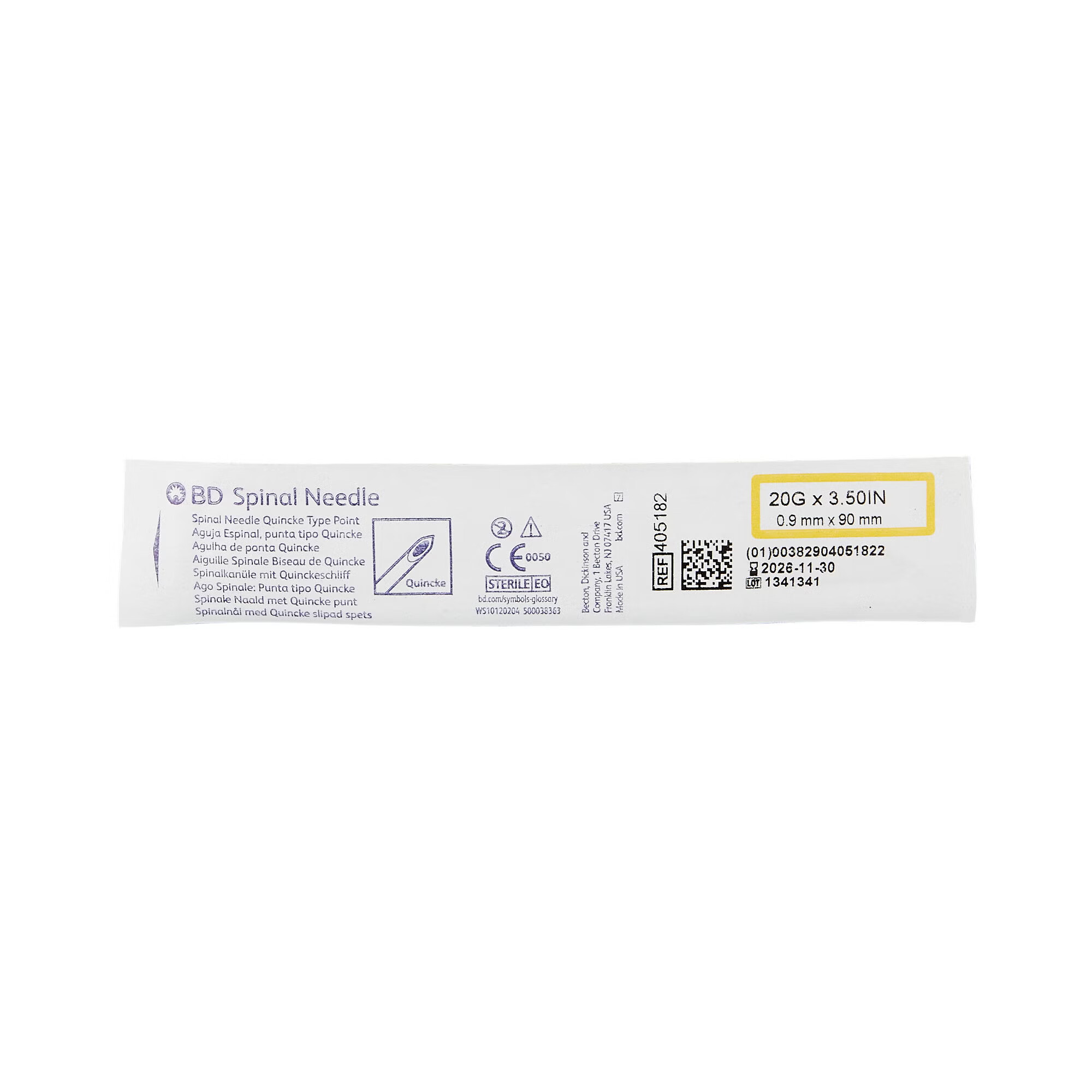 BD - 405182 Spinal Needle BD™ Quincke Style 20 Gauge 3-1/2 Inch Length Sterile